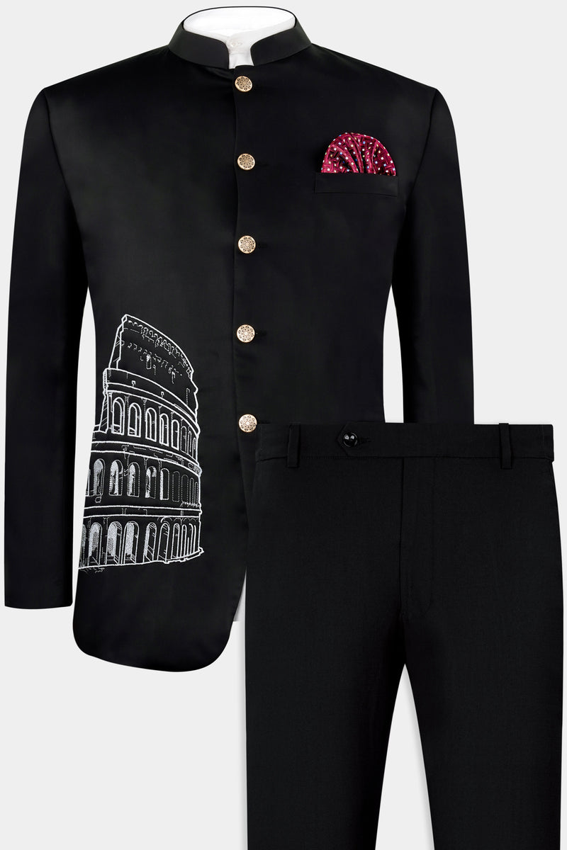 Jade Black Colosseum Embroidered Wool Rich Designer Suit