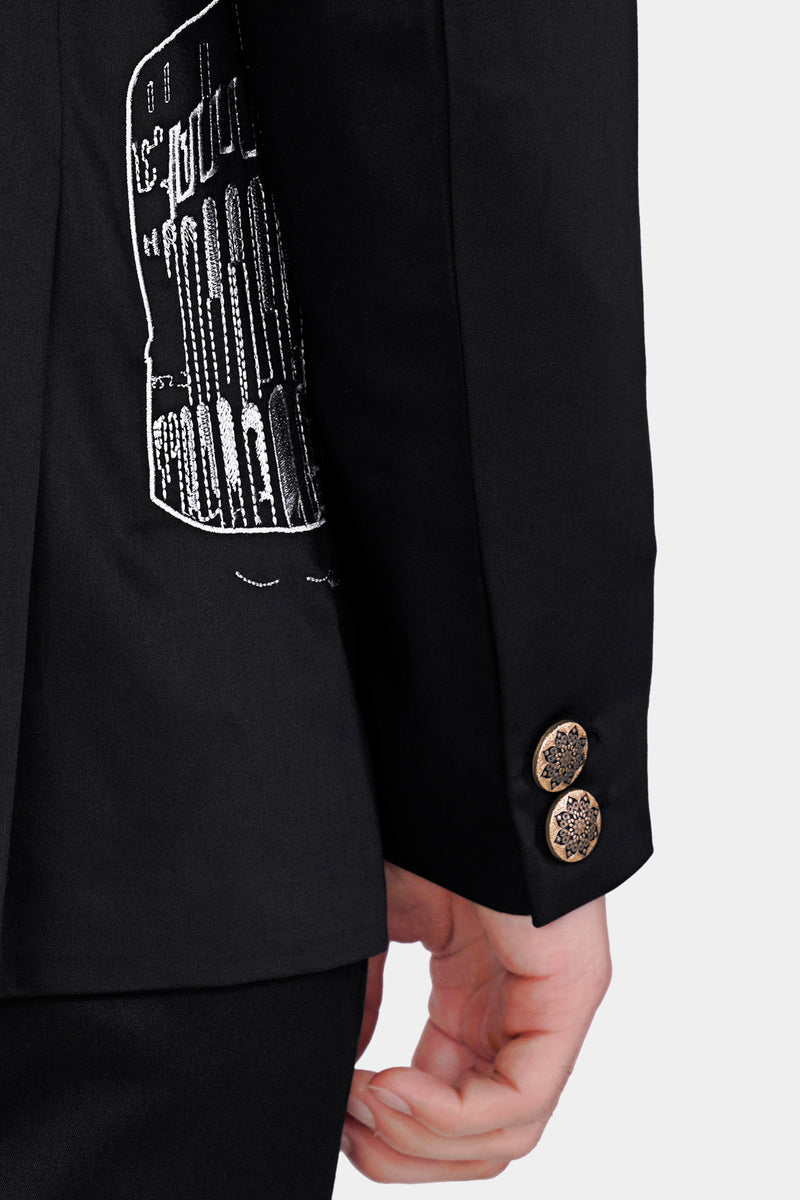 Jade Black Colosseum Embroidered Wool Rich Designer Suit