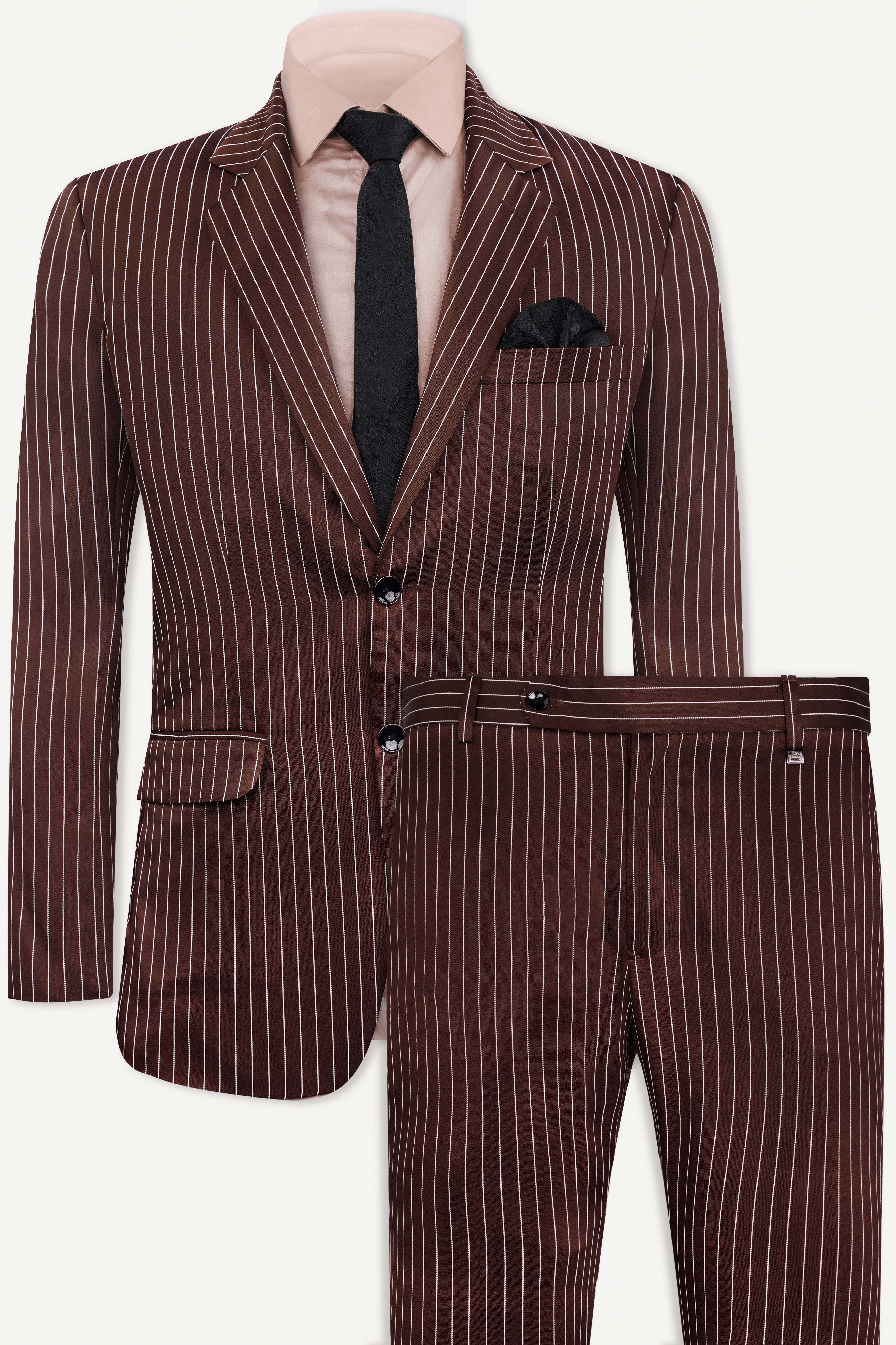 Cork Brown and White Stripes Premium Wool Blend Single Breasted