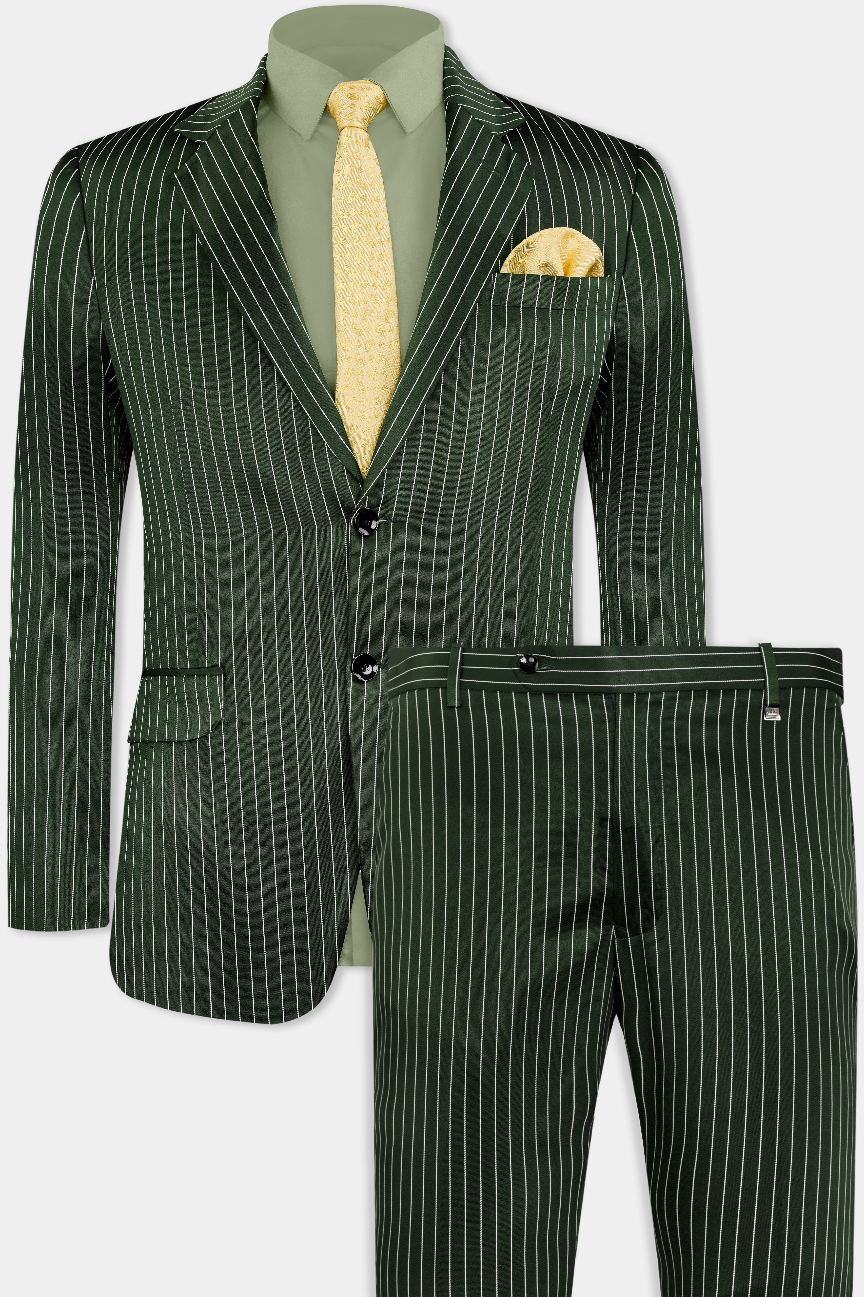Myrtle Green and White Striped Wool Rich Suit