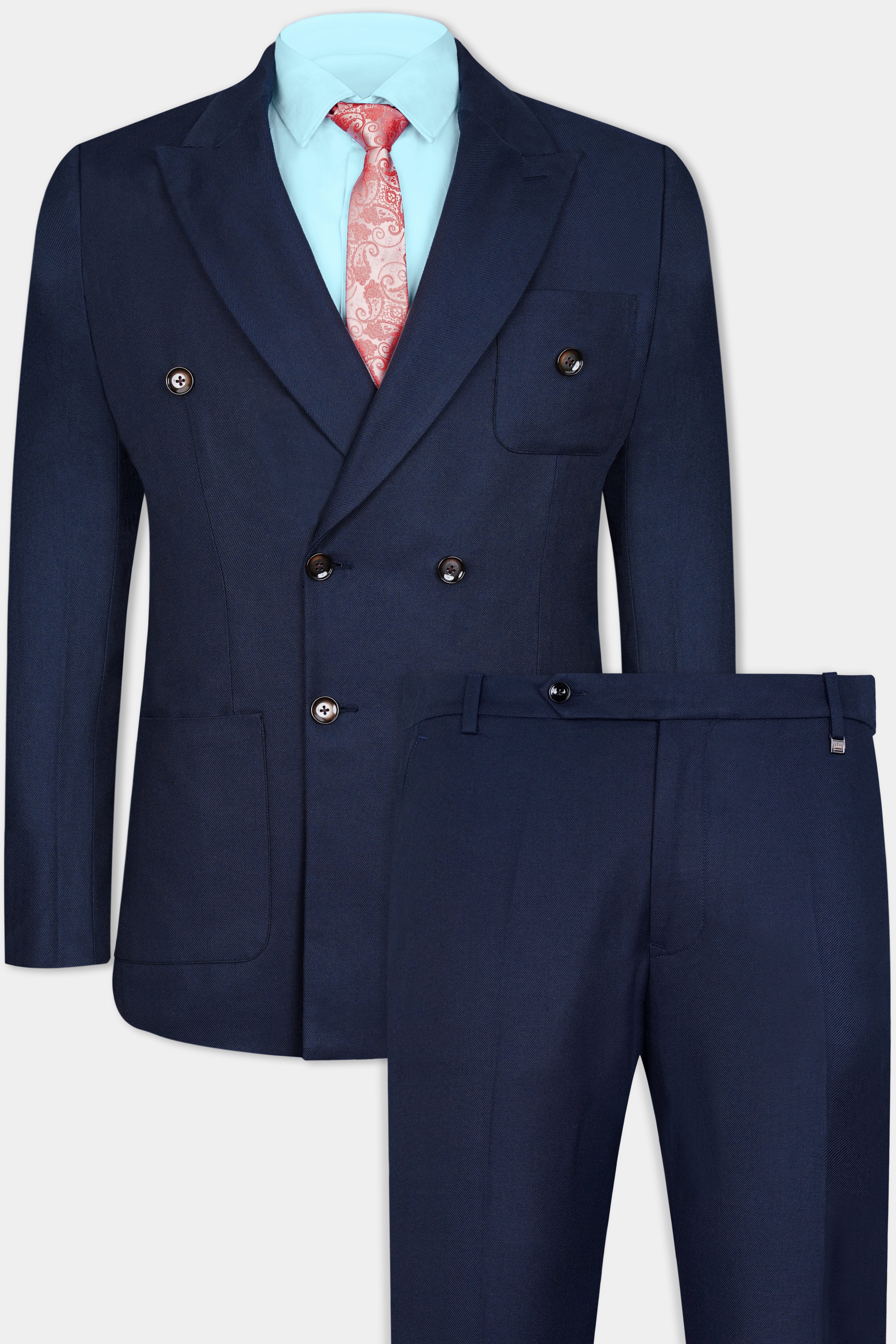 Haiti Blue Wool Rich Double Breasted Sports Suit