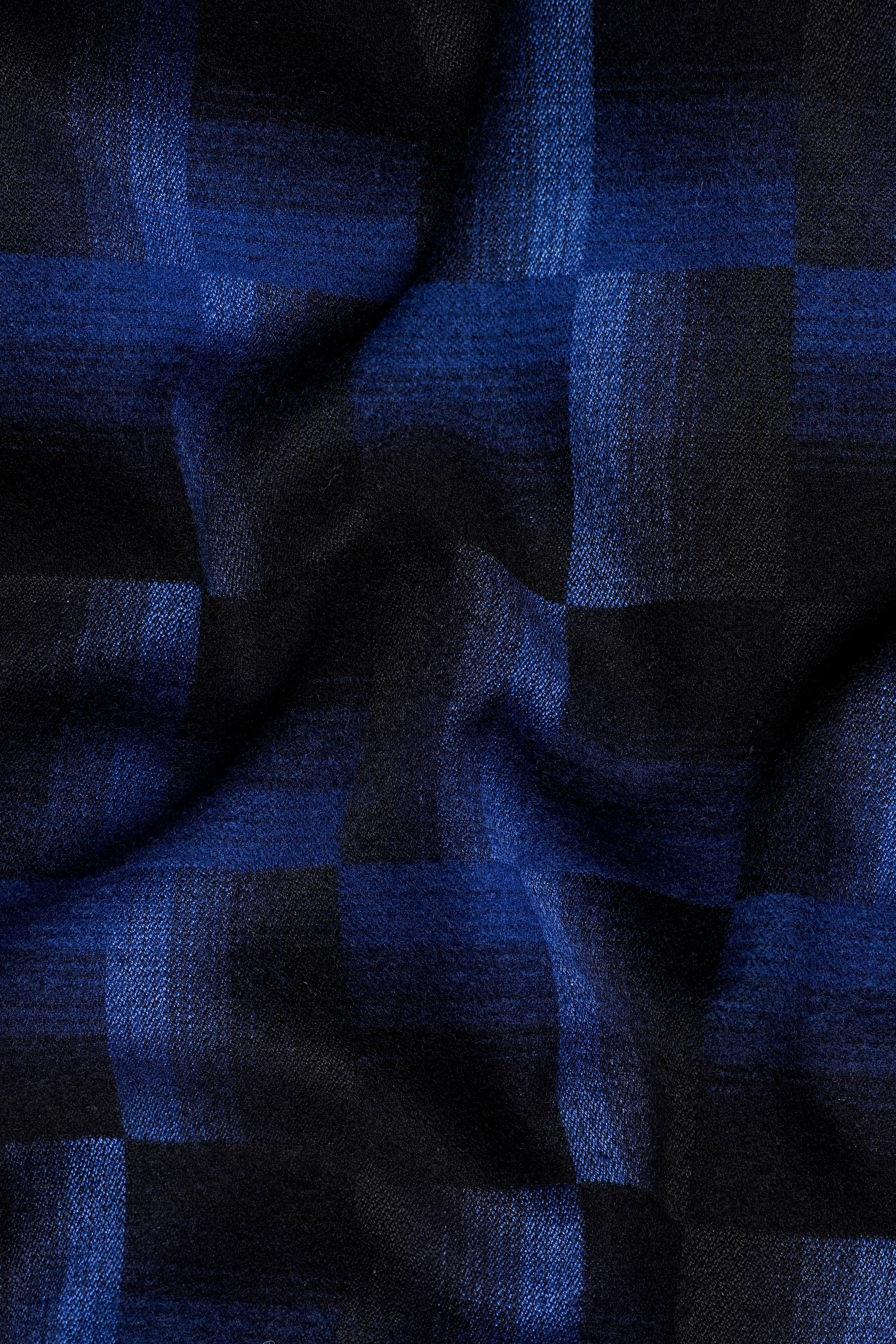 Marine Blue and Black Geometric Pattern Wool Rich Suit
