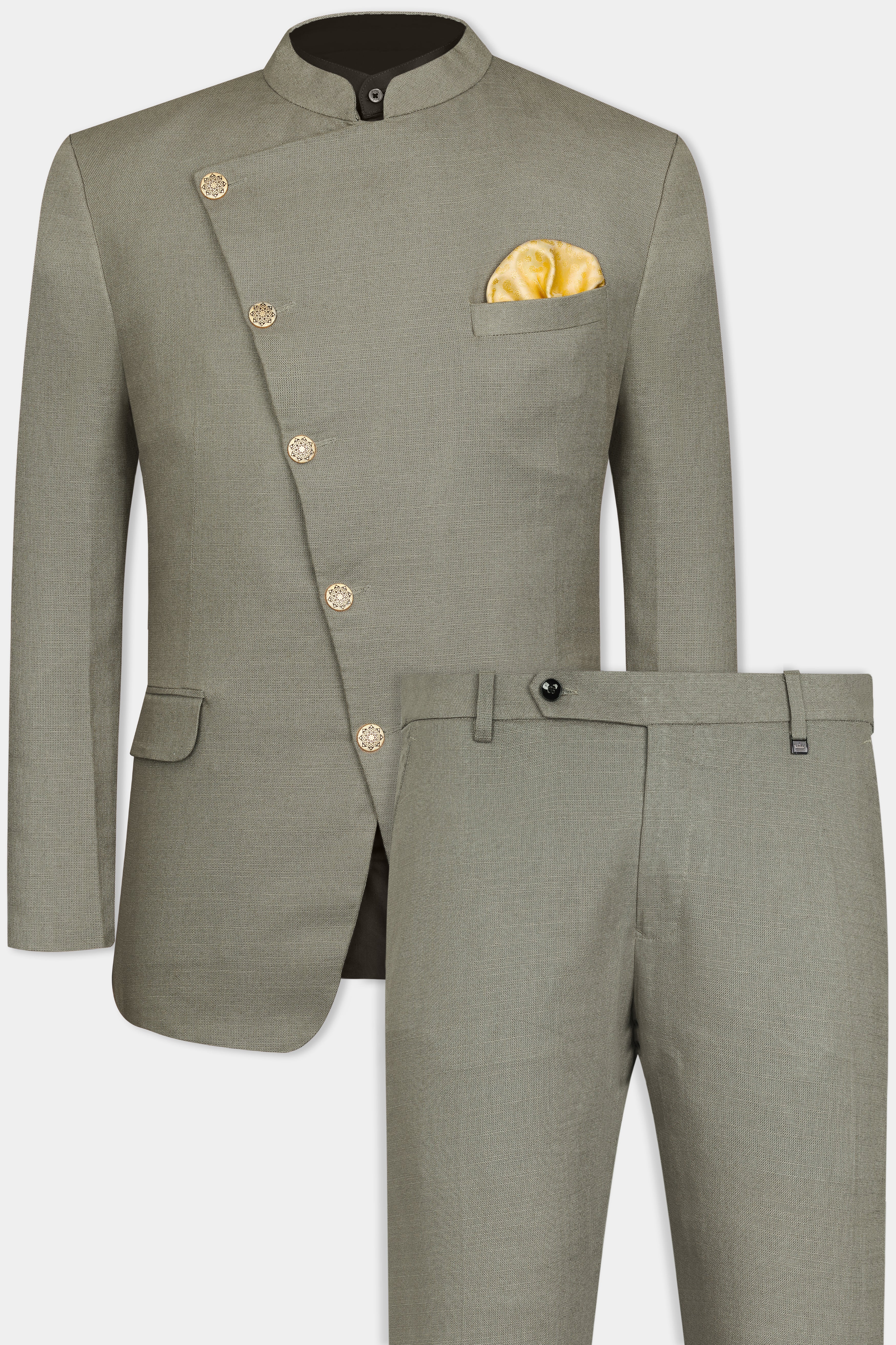 Lemon Grass Green Premium Cotton Cross Buttoned Bandhgala Suit