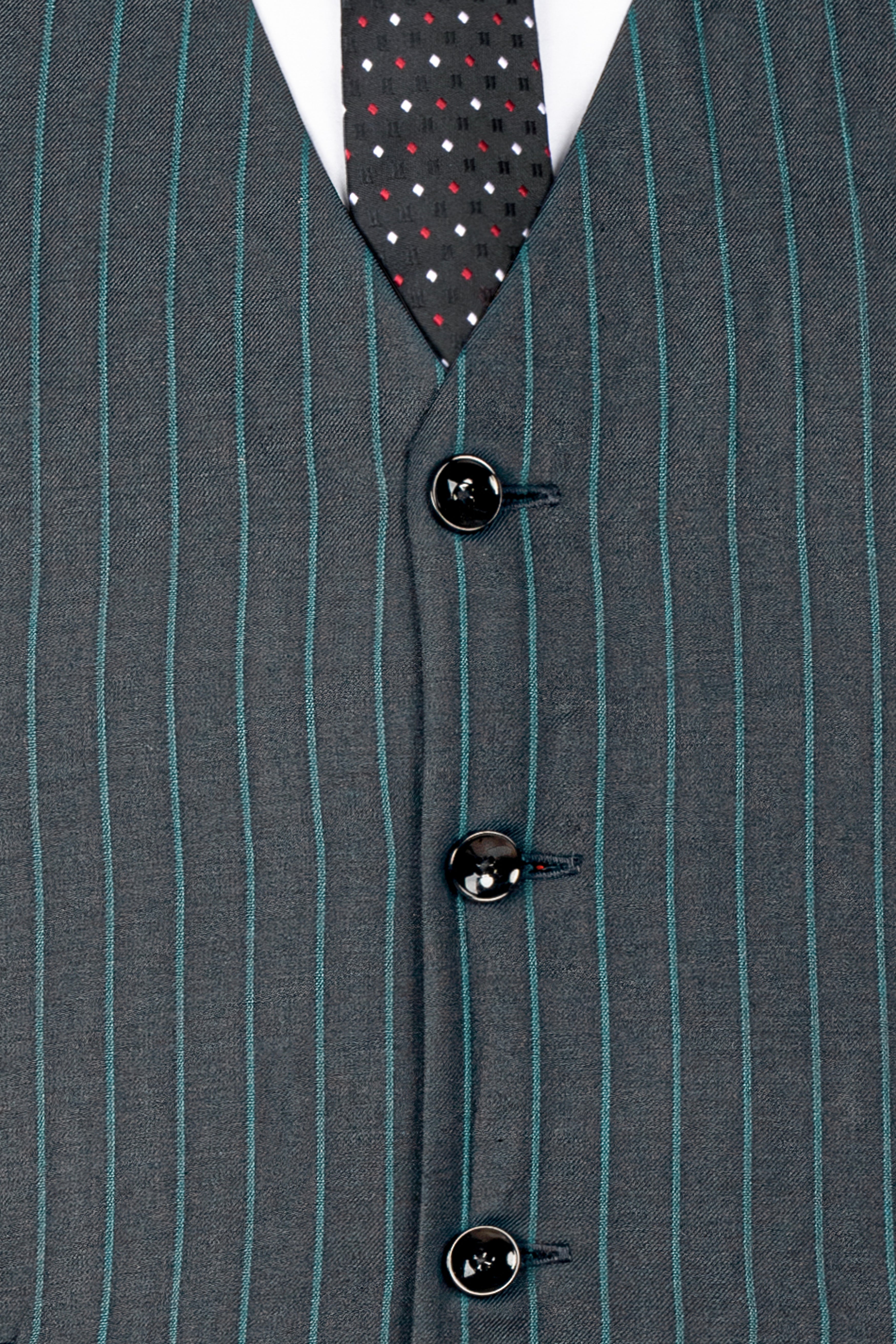 Gravel Gray and Lagoon Blue Striped Wool Rich Double Breasted Suit