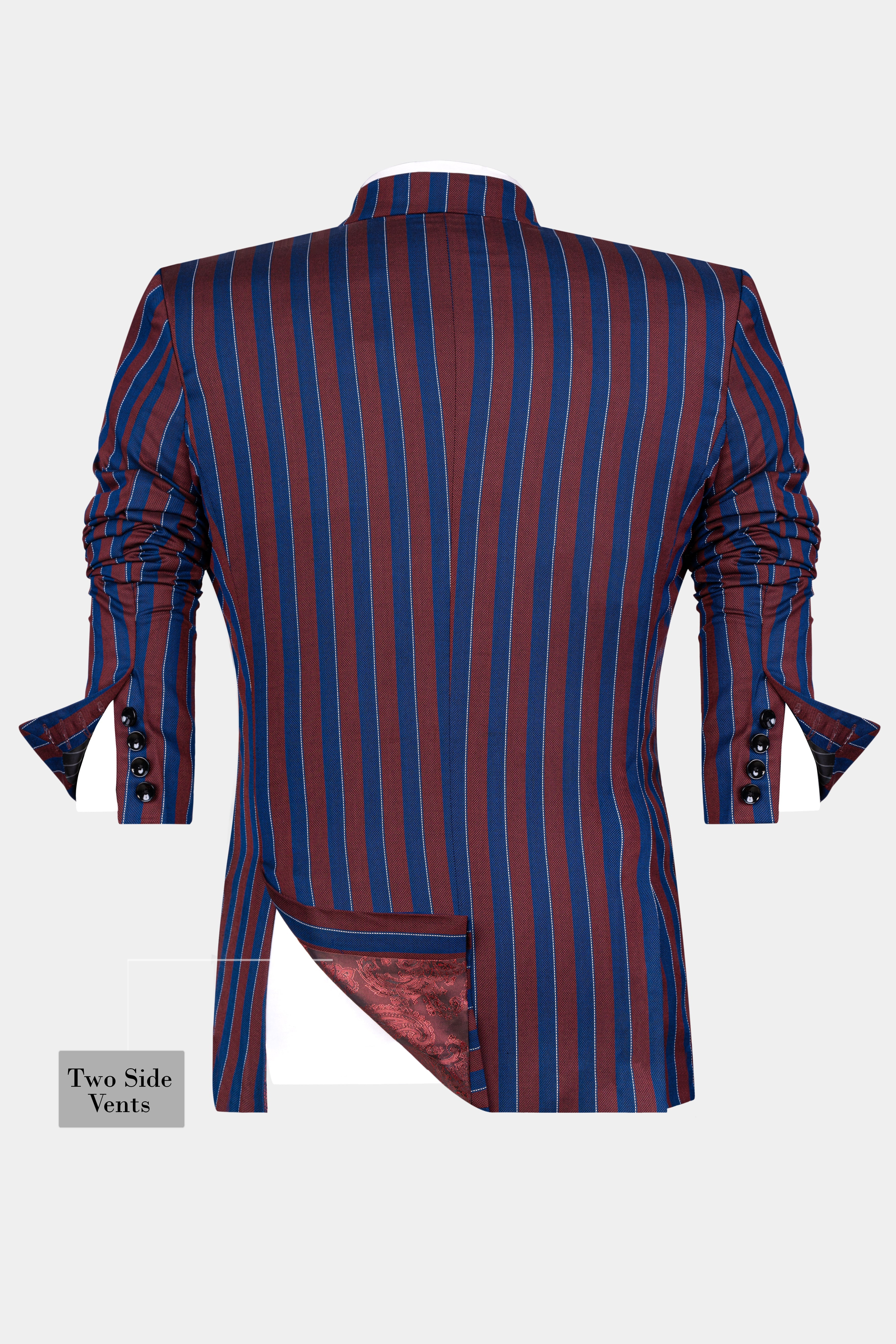 Espresso Red and Downriver Blue Striped Wool Rich Suit