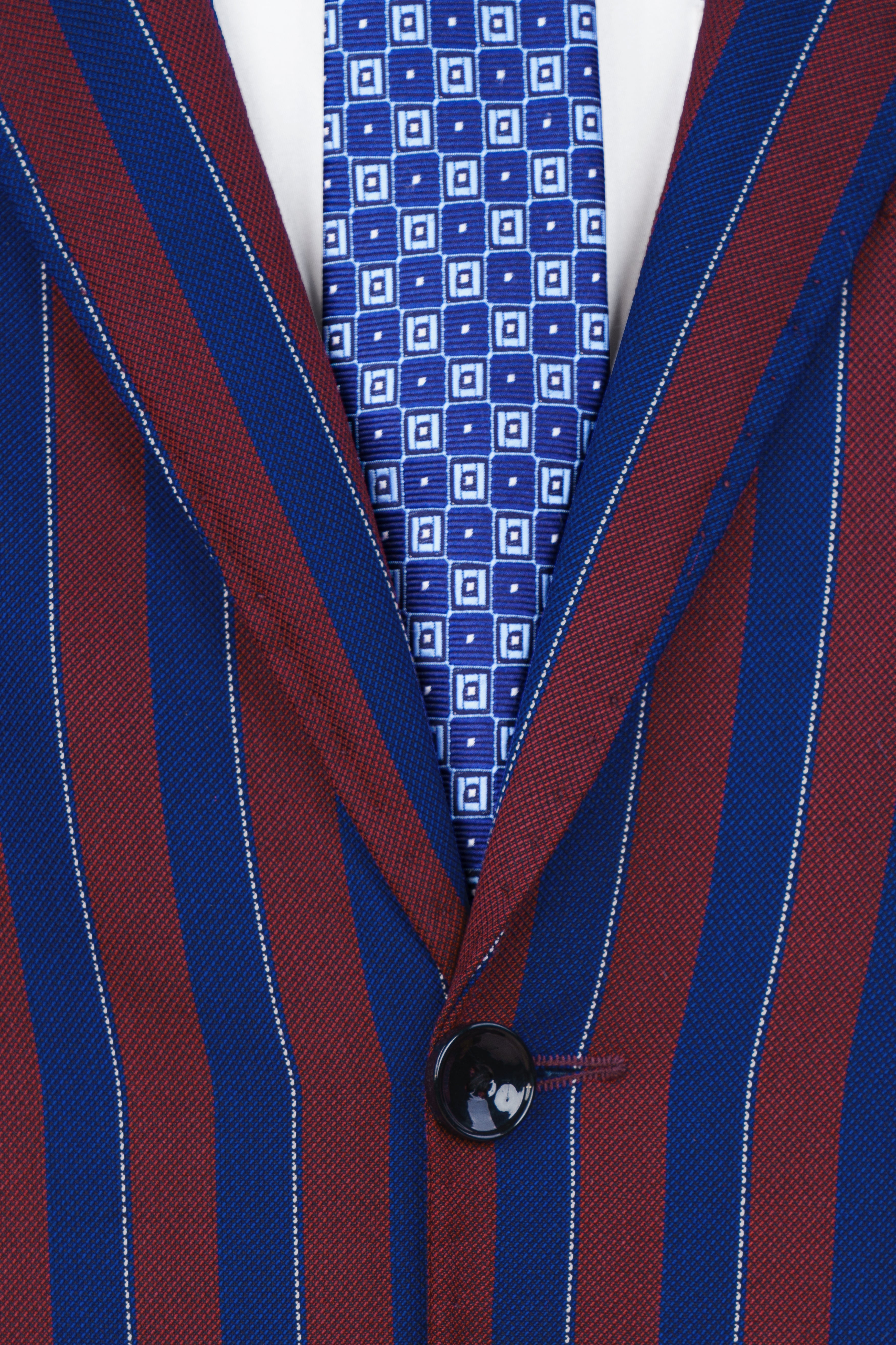 Espresso Red and Downriver Blue Striped Wool Rich Suit