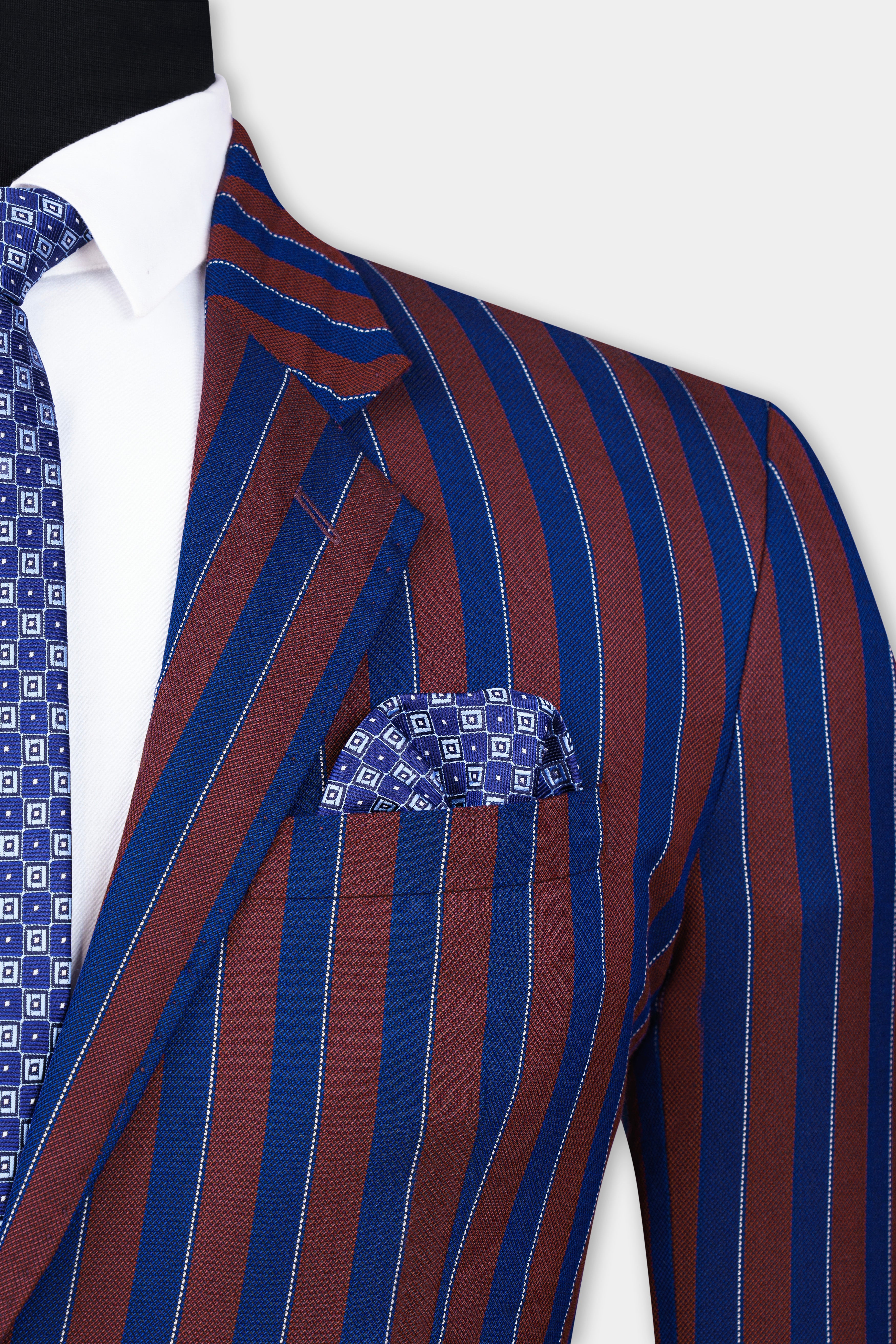 Espresso Red and Downriver Blue Striped Wool Rich Suit