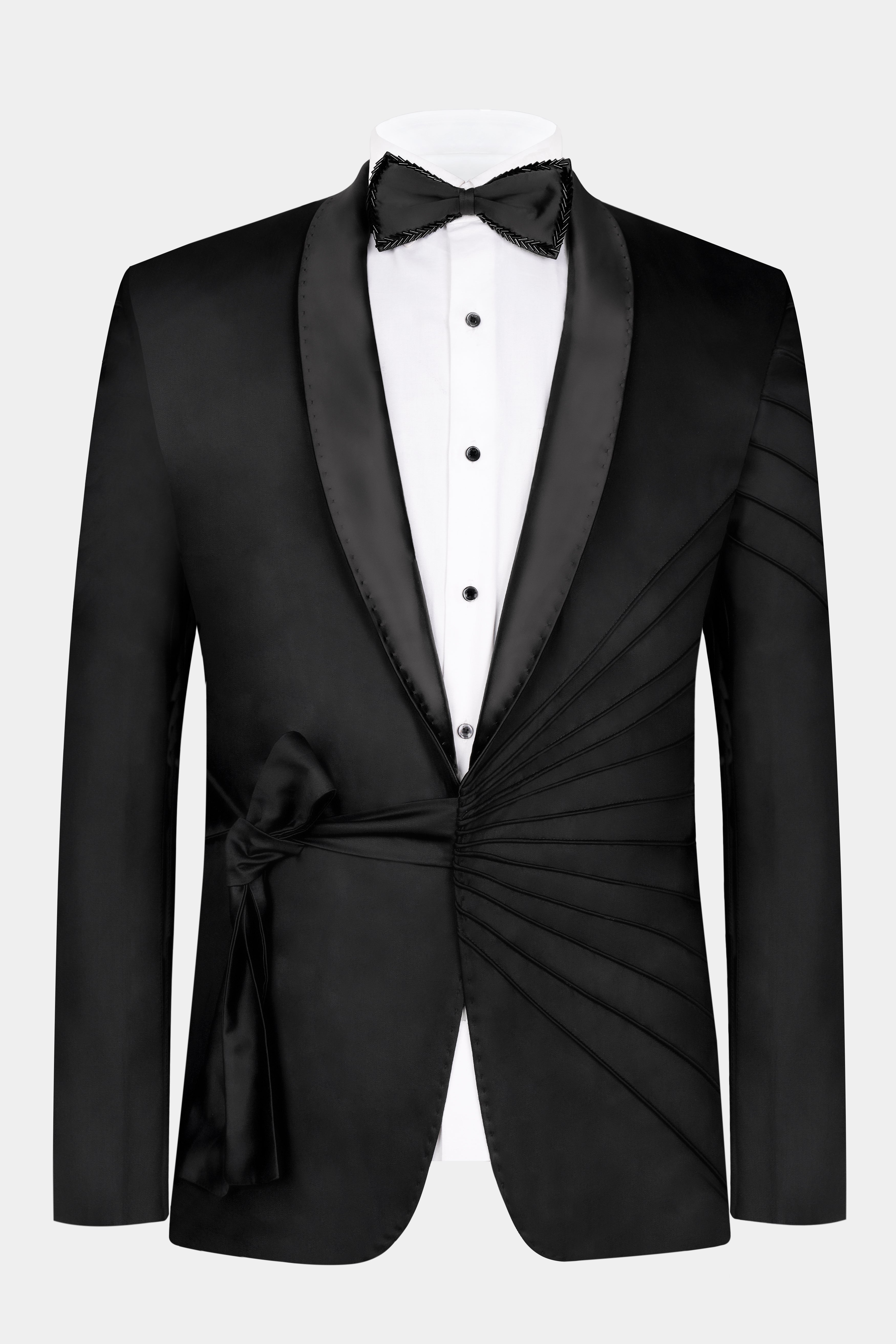 Jade Black Stretchable Wool Rich Designer Tuxedo Suit