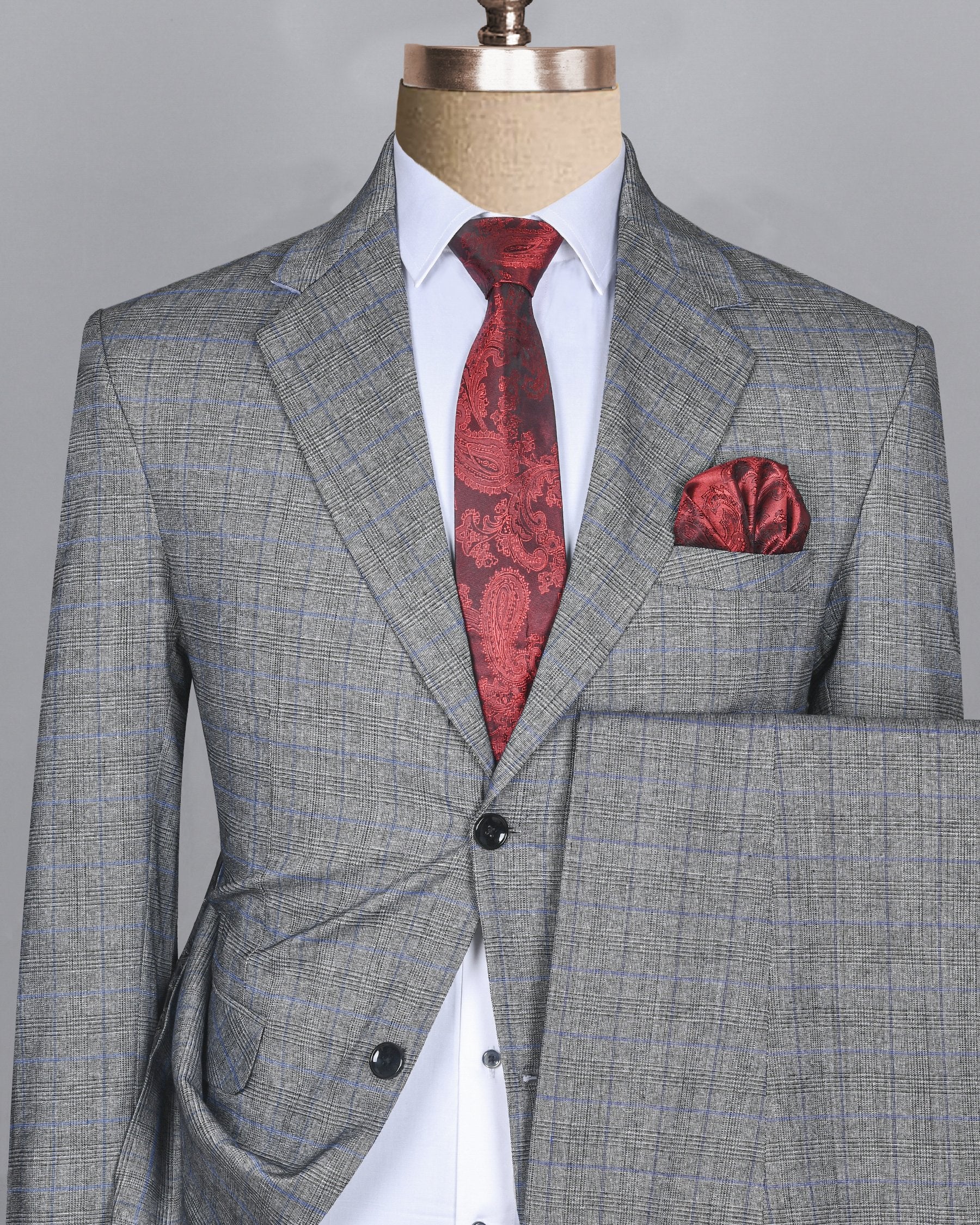 Pewter Grey Plaid and textured Premium Wool Suit