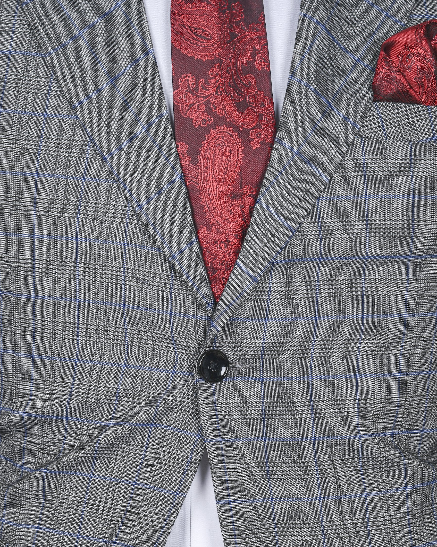 Pewter Grey Plaid and textured Premium Wool Suit