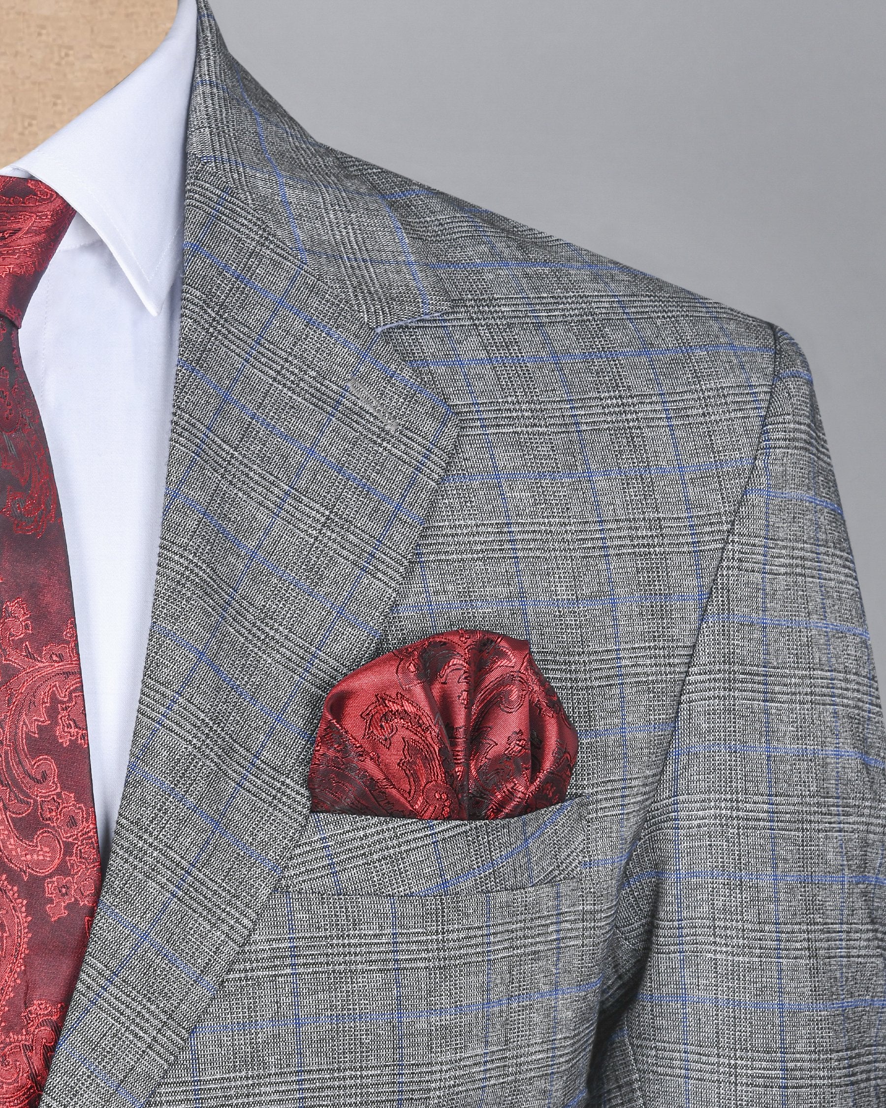 Pewter Grey Plaid and textured Premium Wool Suit