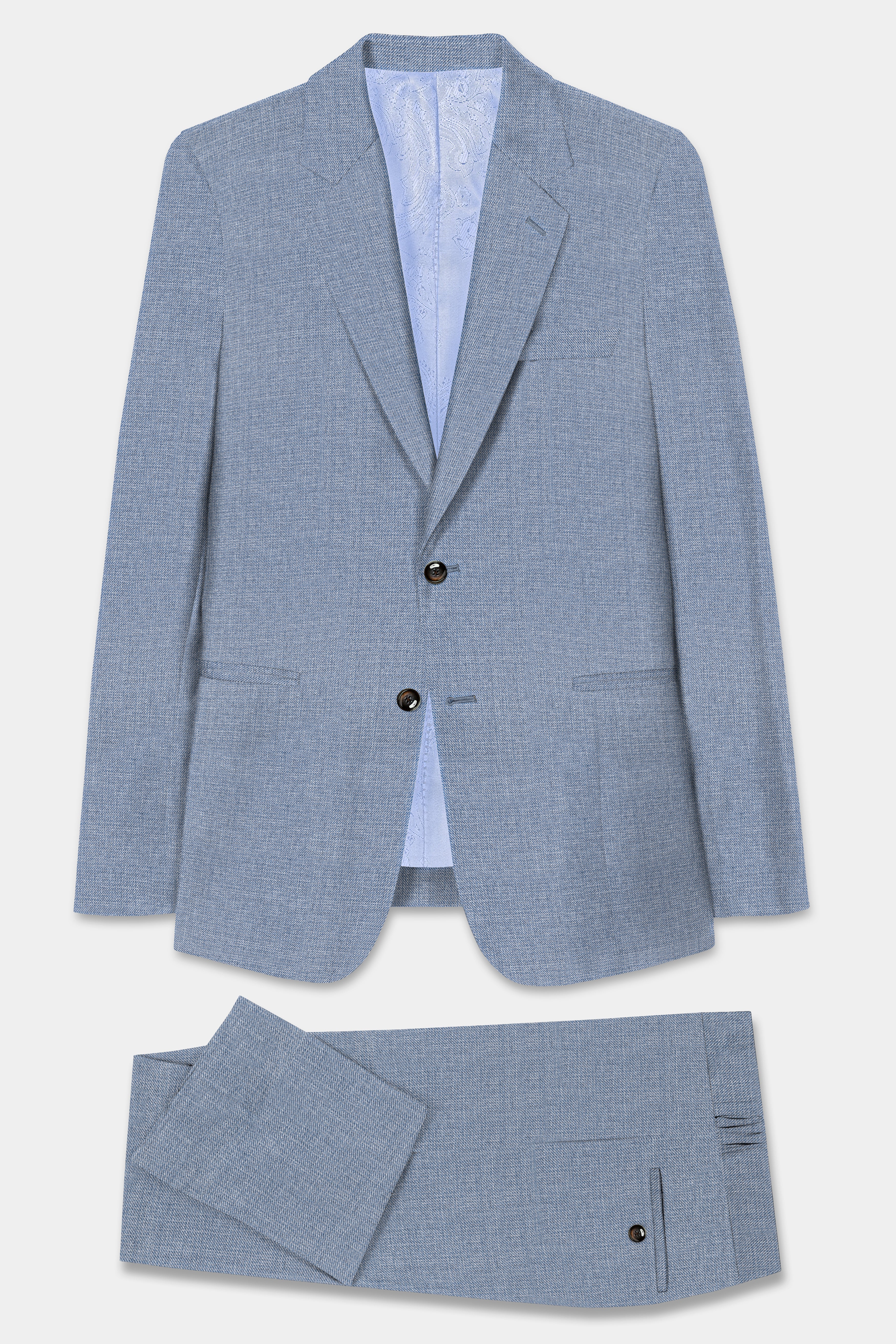 Bluish Wool Rich Single Breasted Suit