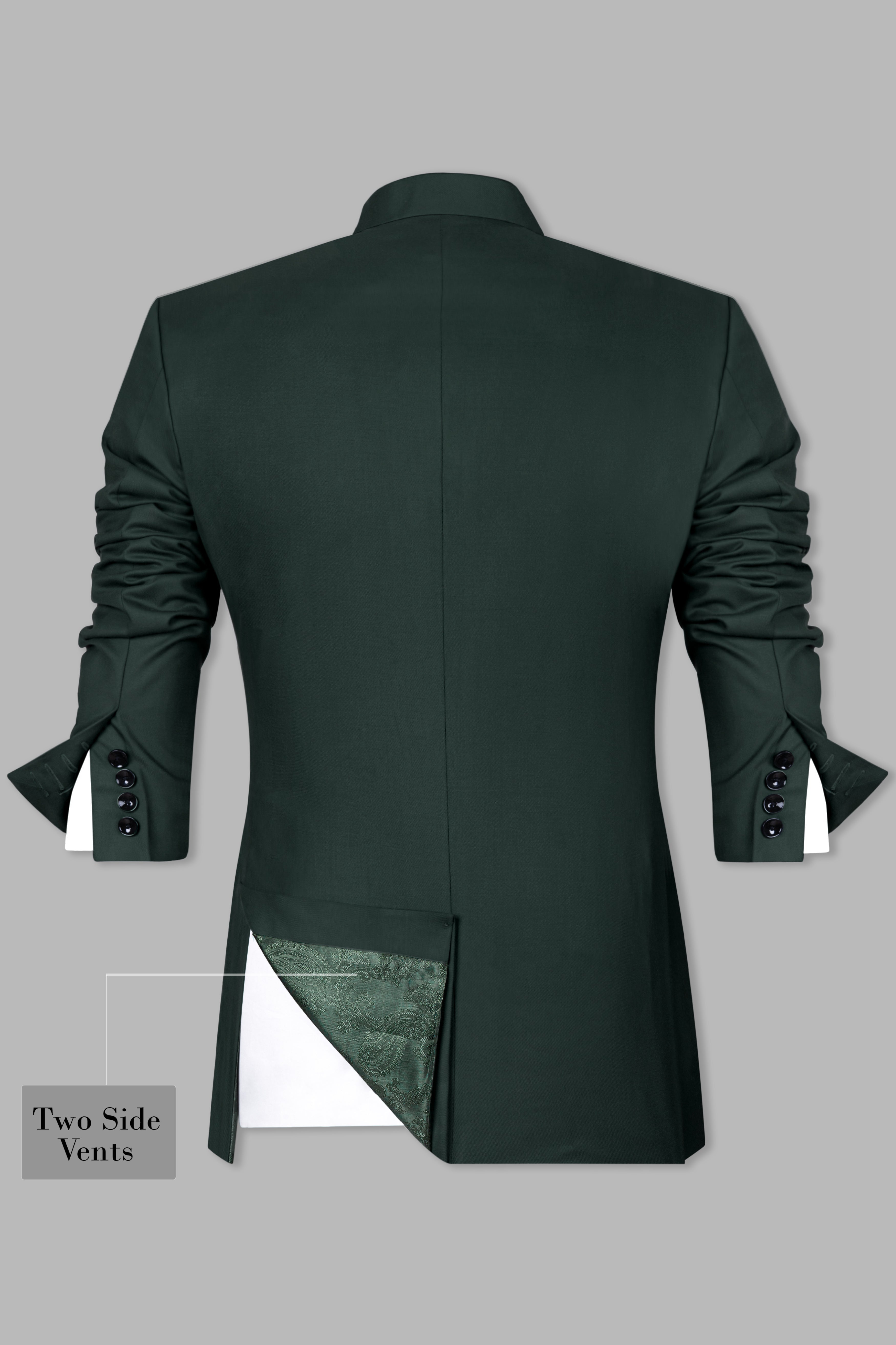 Celtic Green Wool Rich Bandhgala Designer Suit