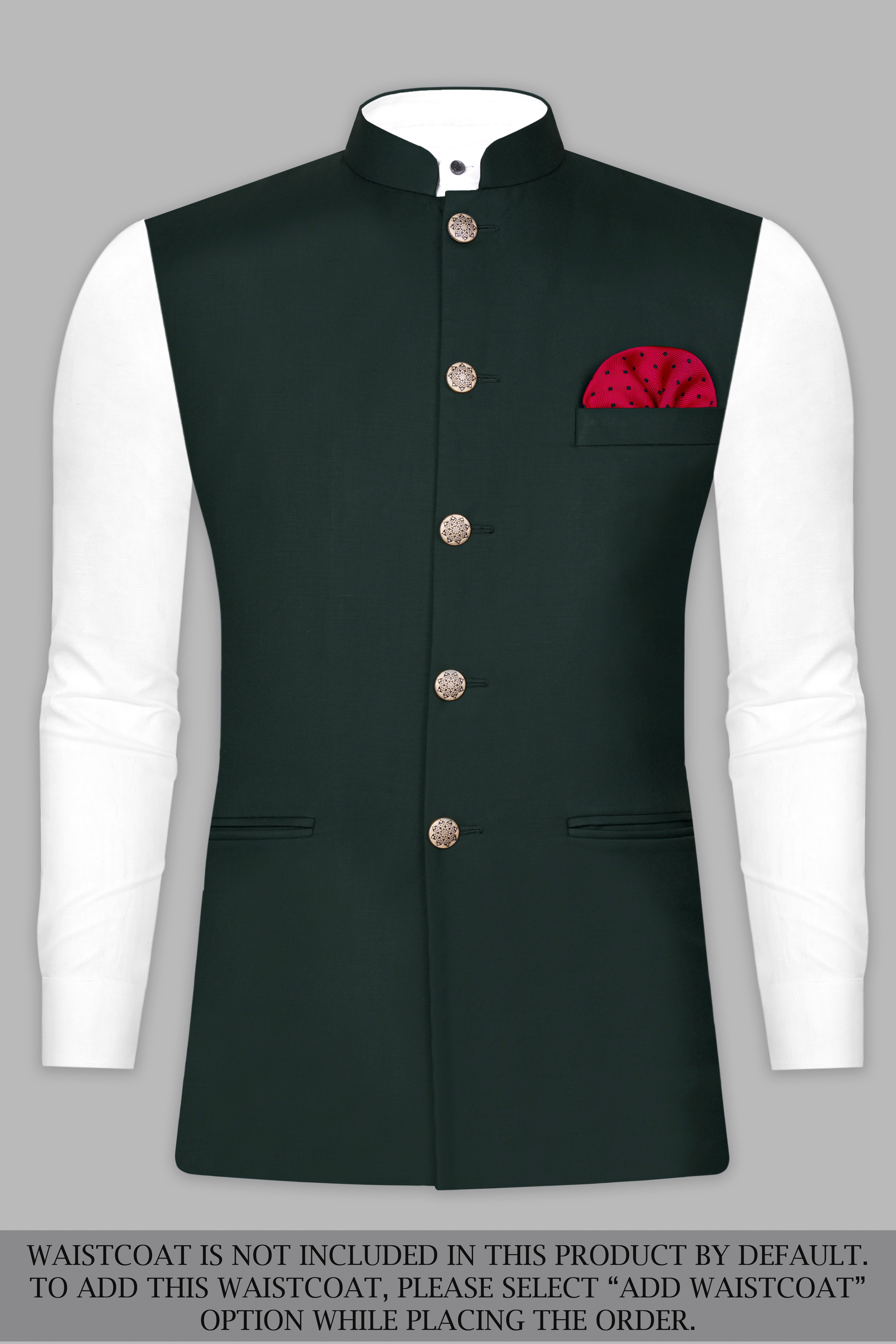 Celtic Green Wool Rich Bandhgala Designer Suit