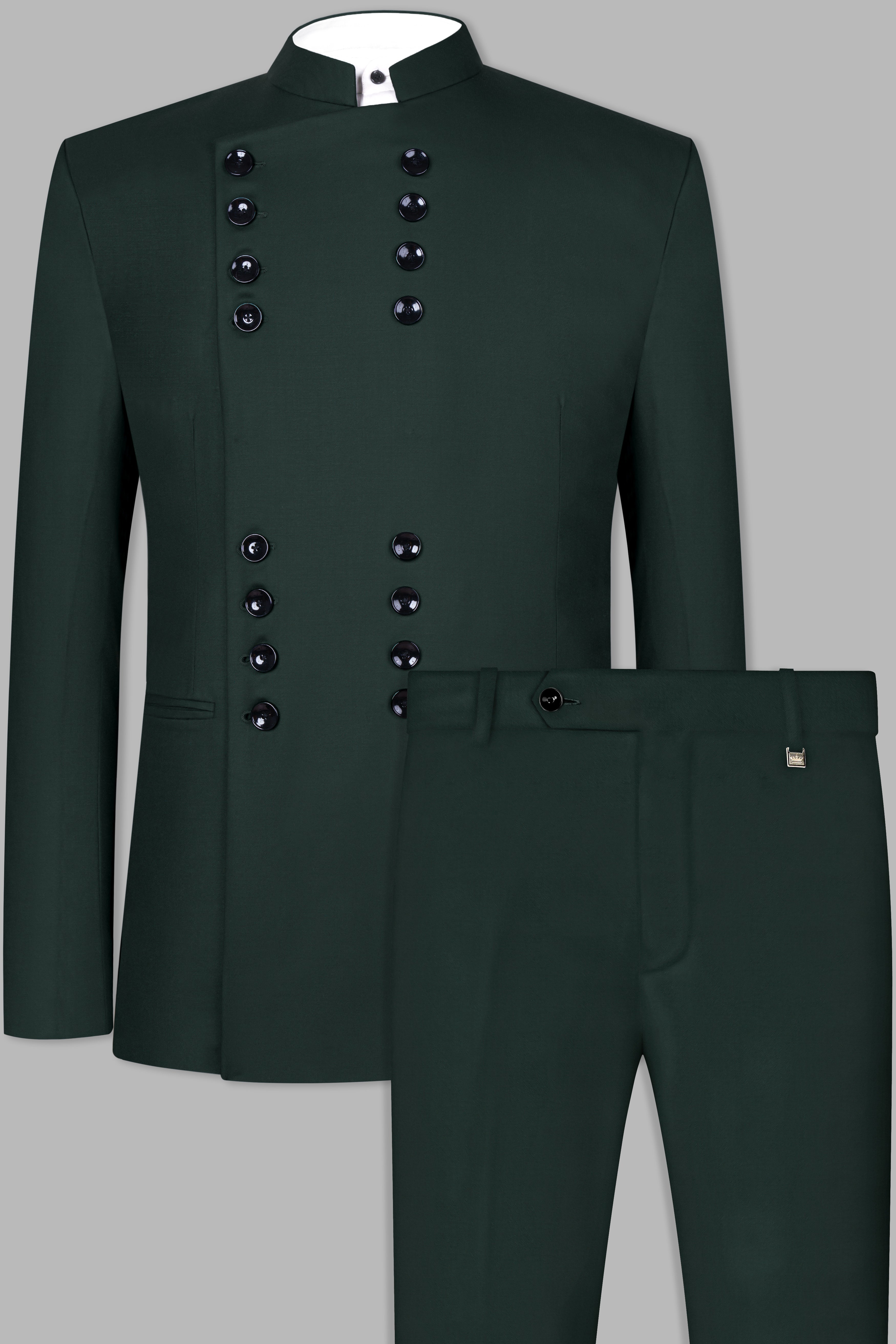 Celtic Green Wool Rich Bandhgala Designer Suit