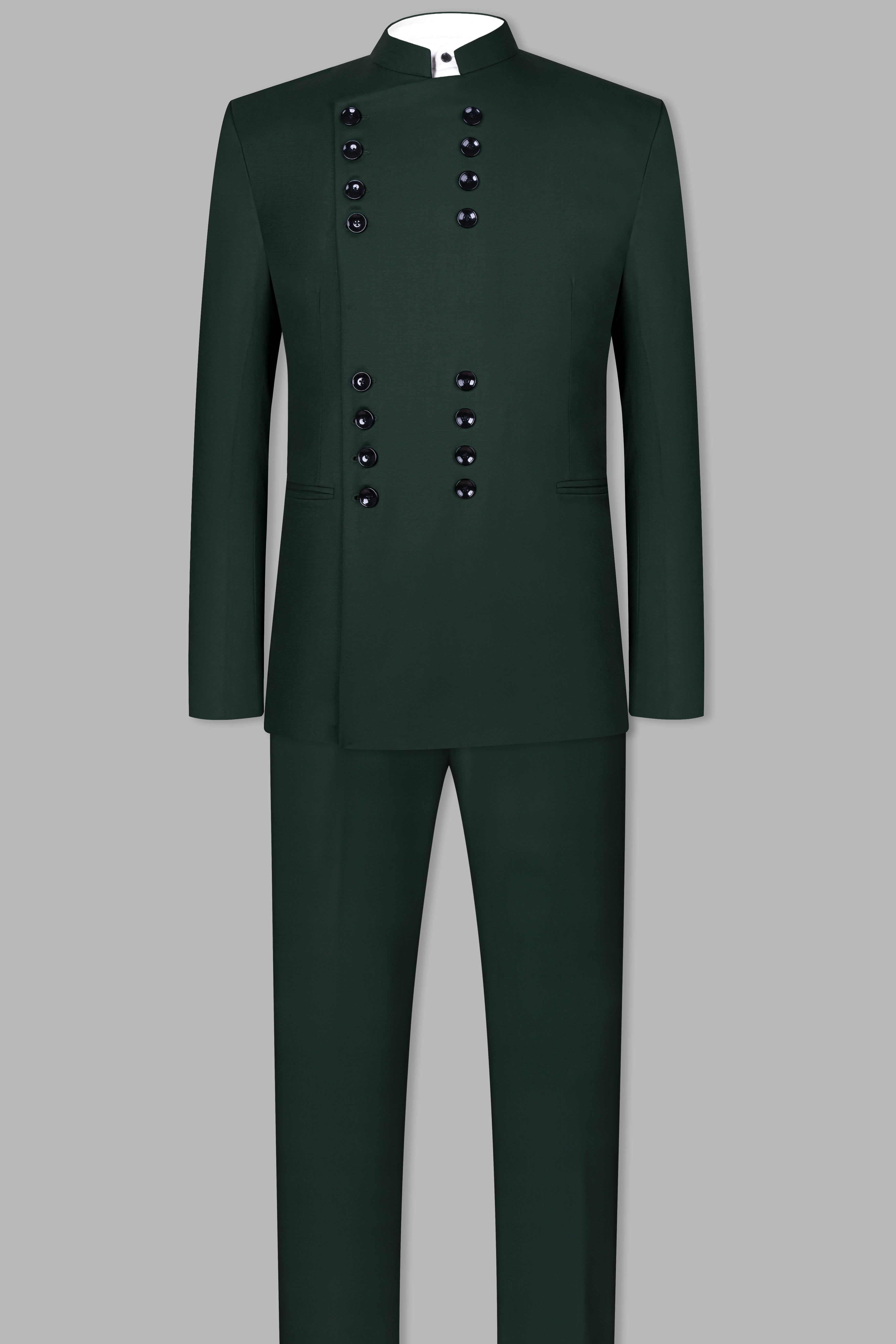 Celtic Green Wool Rich Bandhgala Designer Suit