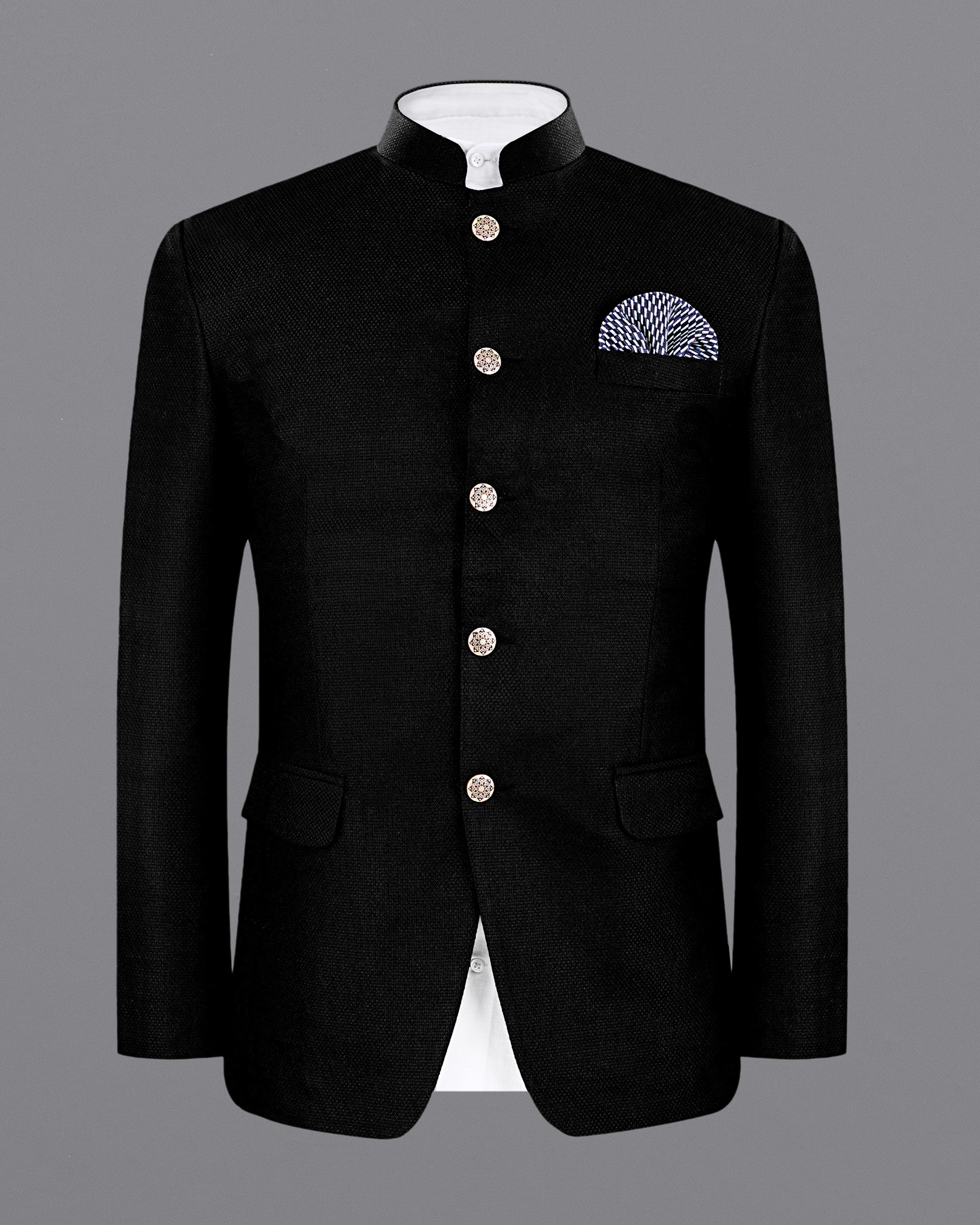 Jade Black Diamond Textured Bandhgala/Mandarin Suit