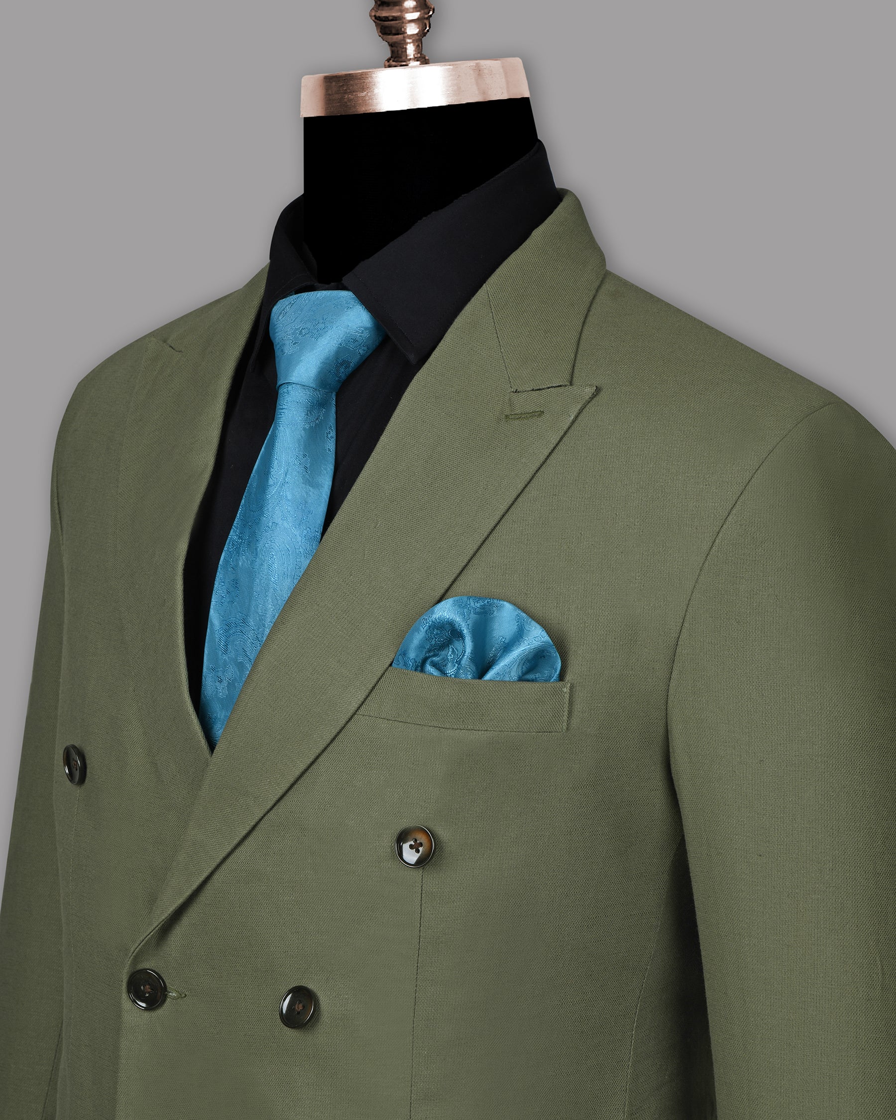 Olive Luxurious Linen Double Breasted Suit