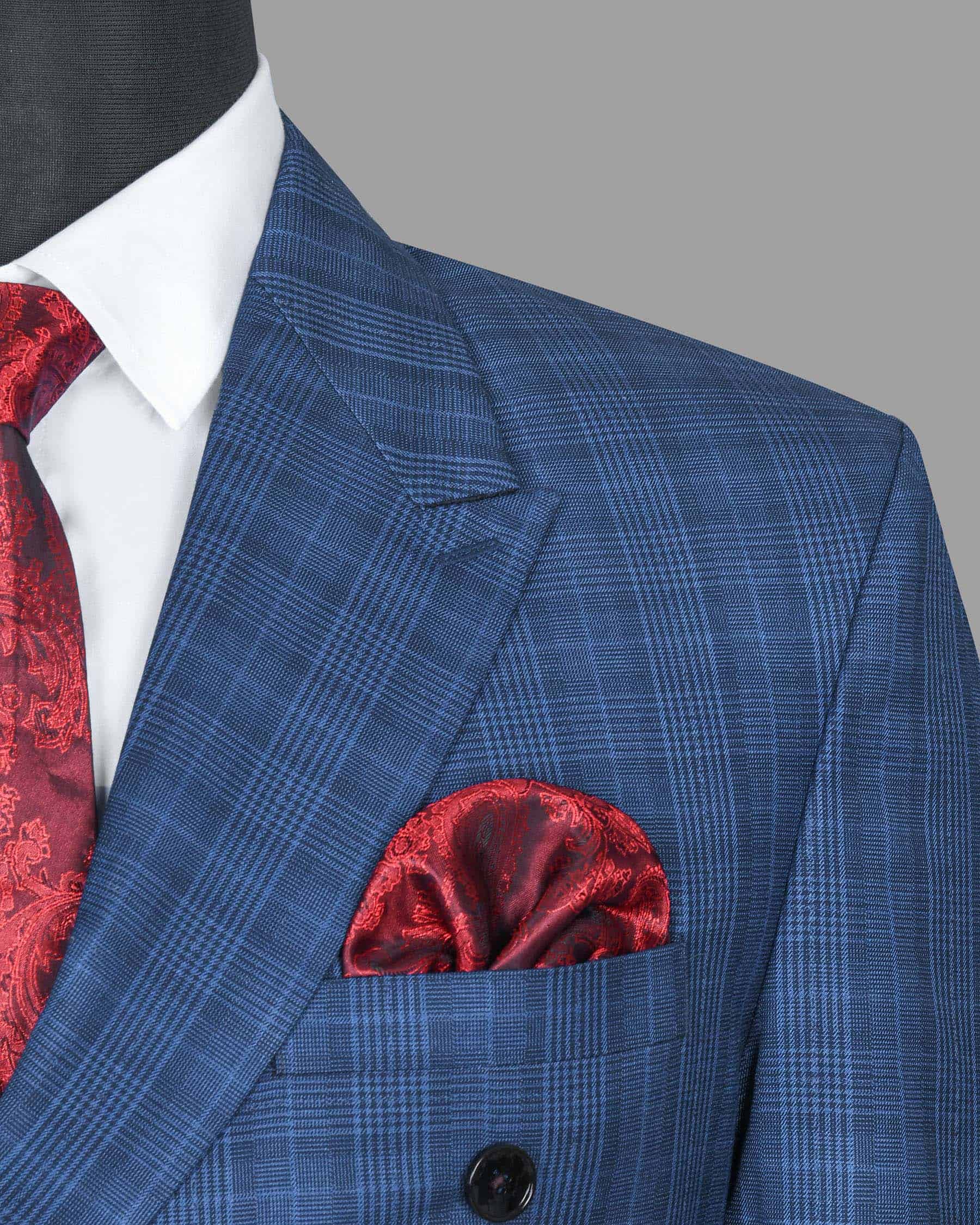 Royal Blue Plaid Double Breasted Suit