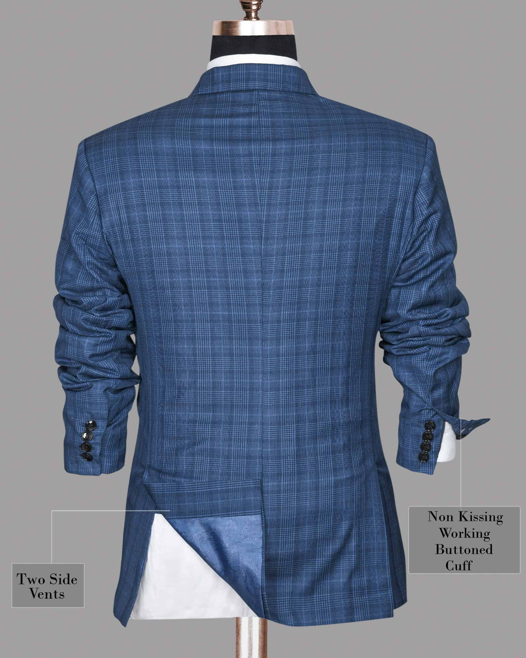 Royal Blue Plaid Double Breasted Suit