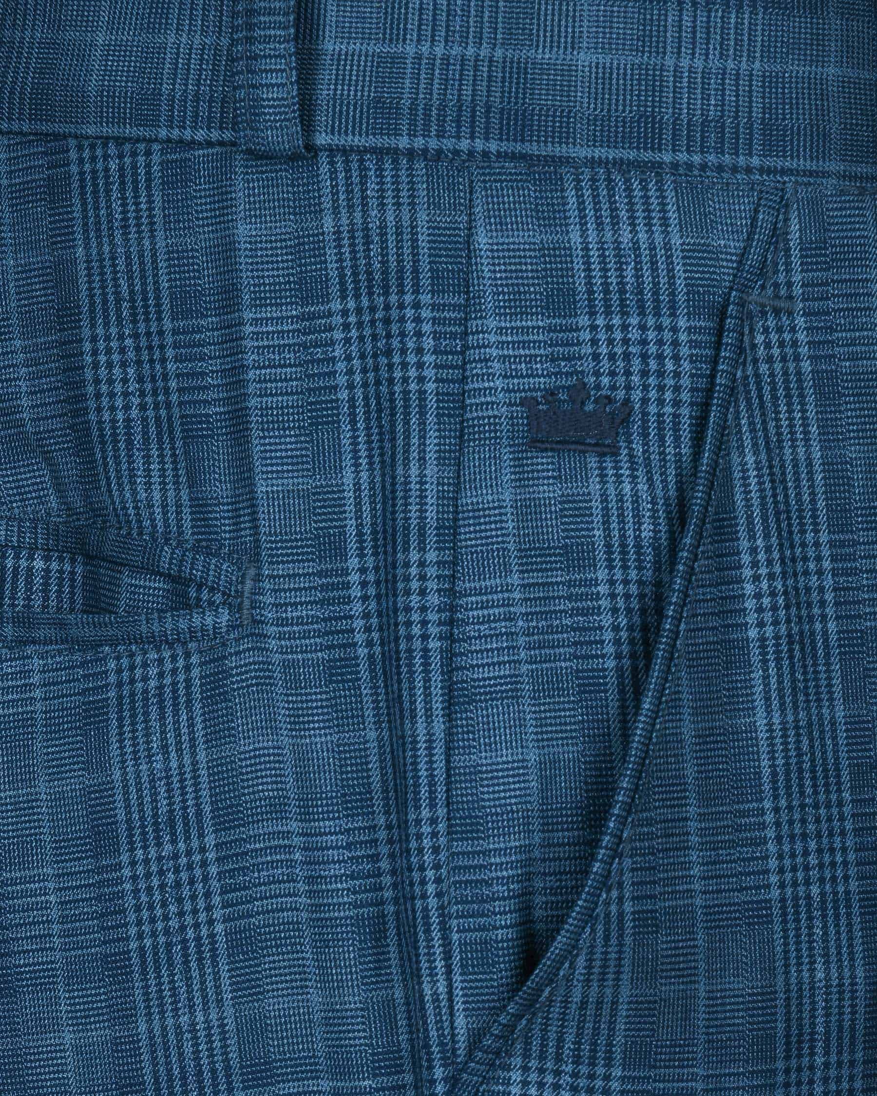 Mid Blue Plaid Double Breasted Suit