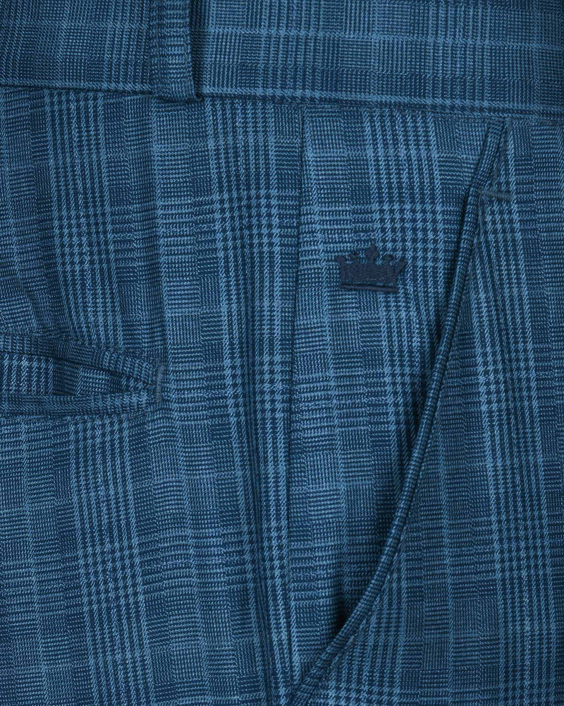 Mid Blue Plaid Double Breasted Suit