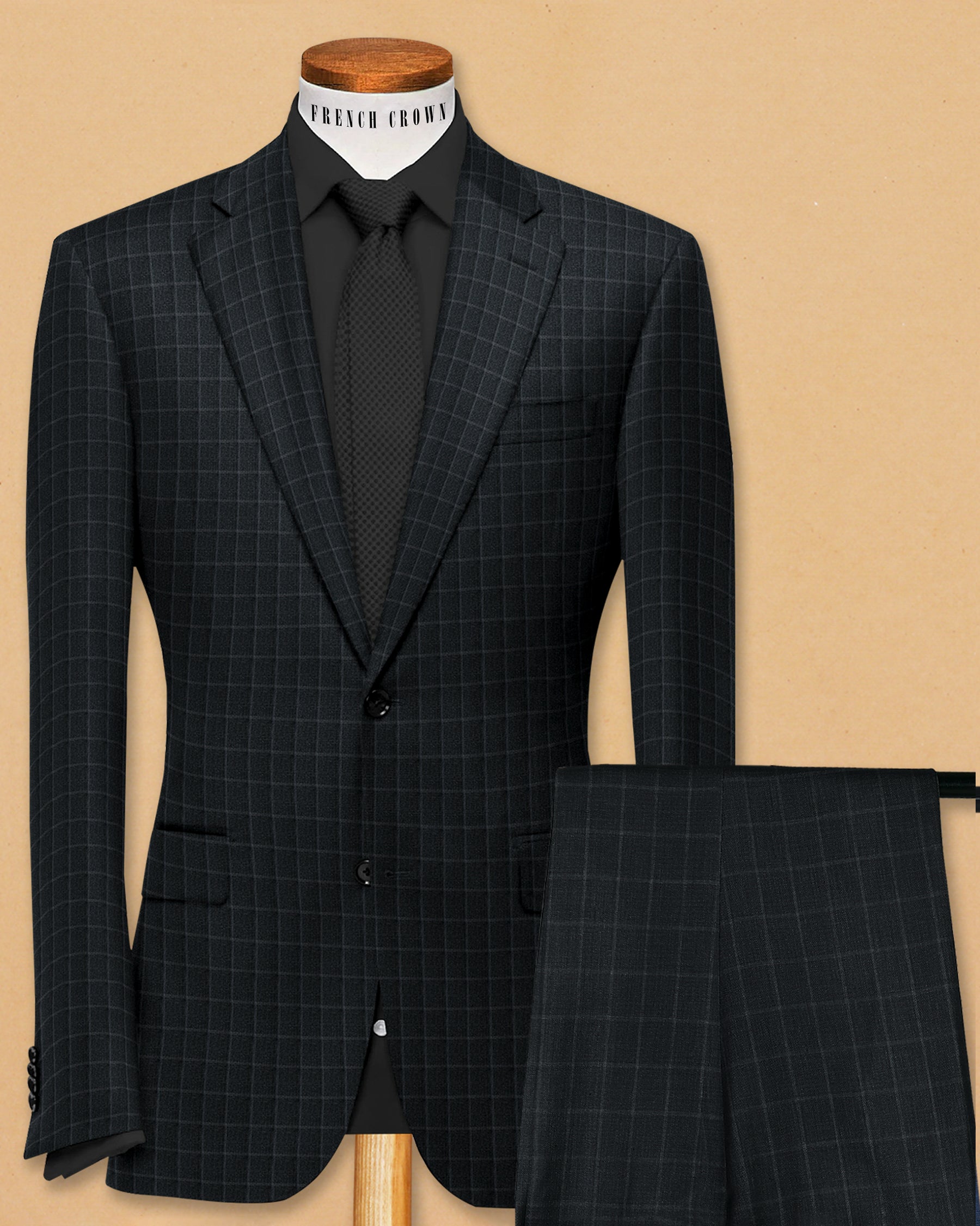 Black with Steel Blue Windowpane Suit