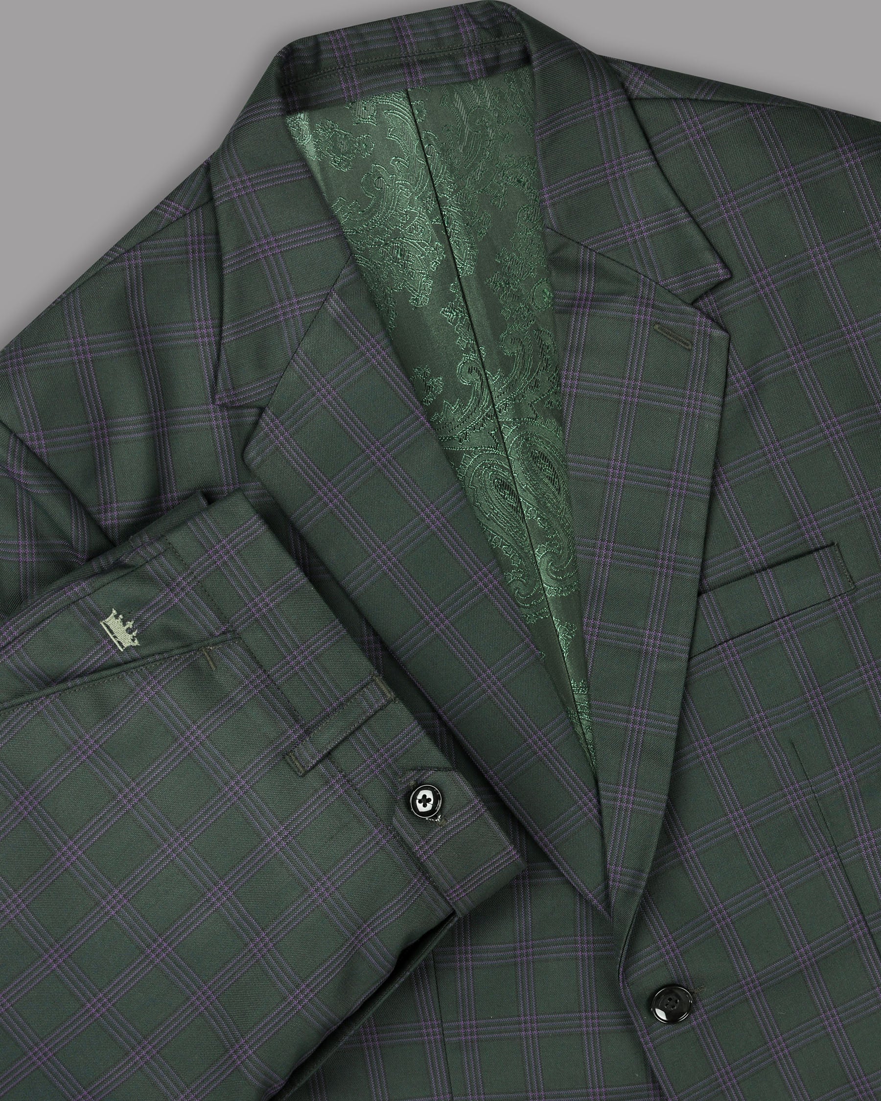 Phthalo Green Windowpane Wool Blend Suit