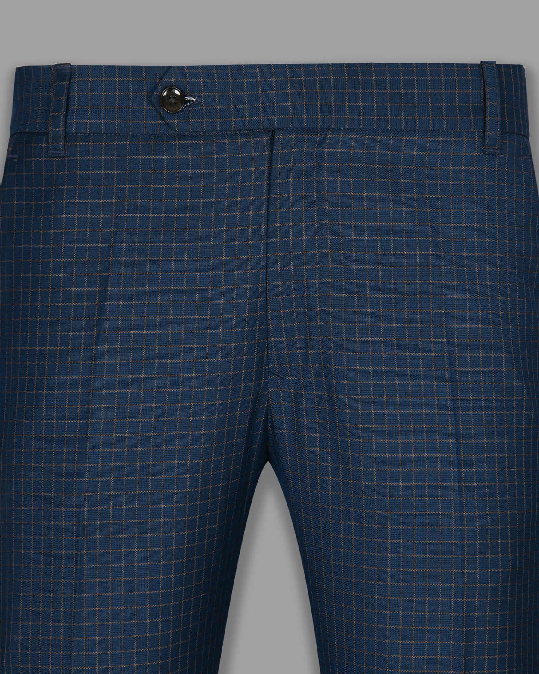 Cello Blue Micro Windowpane Wool-Silk blend Pant T1006-36, T1006-32, T1006-44, T1006-28, T1006-30, T1006-40, T1006-42, T1006-34, T1006-38