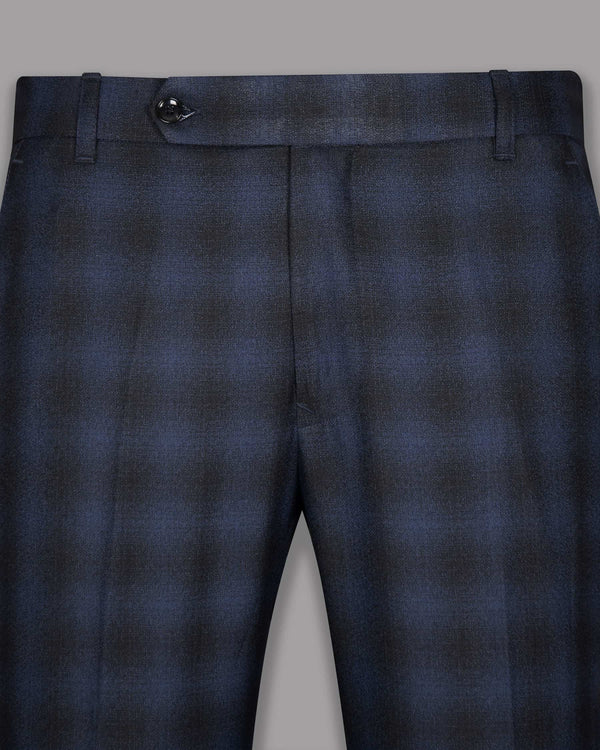 Zodiac Blue Plaid Wool-Silk blend Pant T1014-30, T1014-34, T1014-36, T1014-38, T1014-42, T1014-44, T1014-28, T1014-40, T1014-32