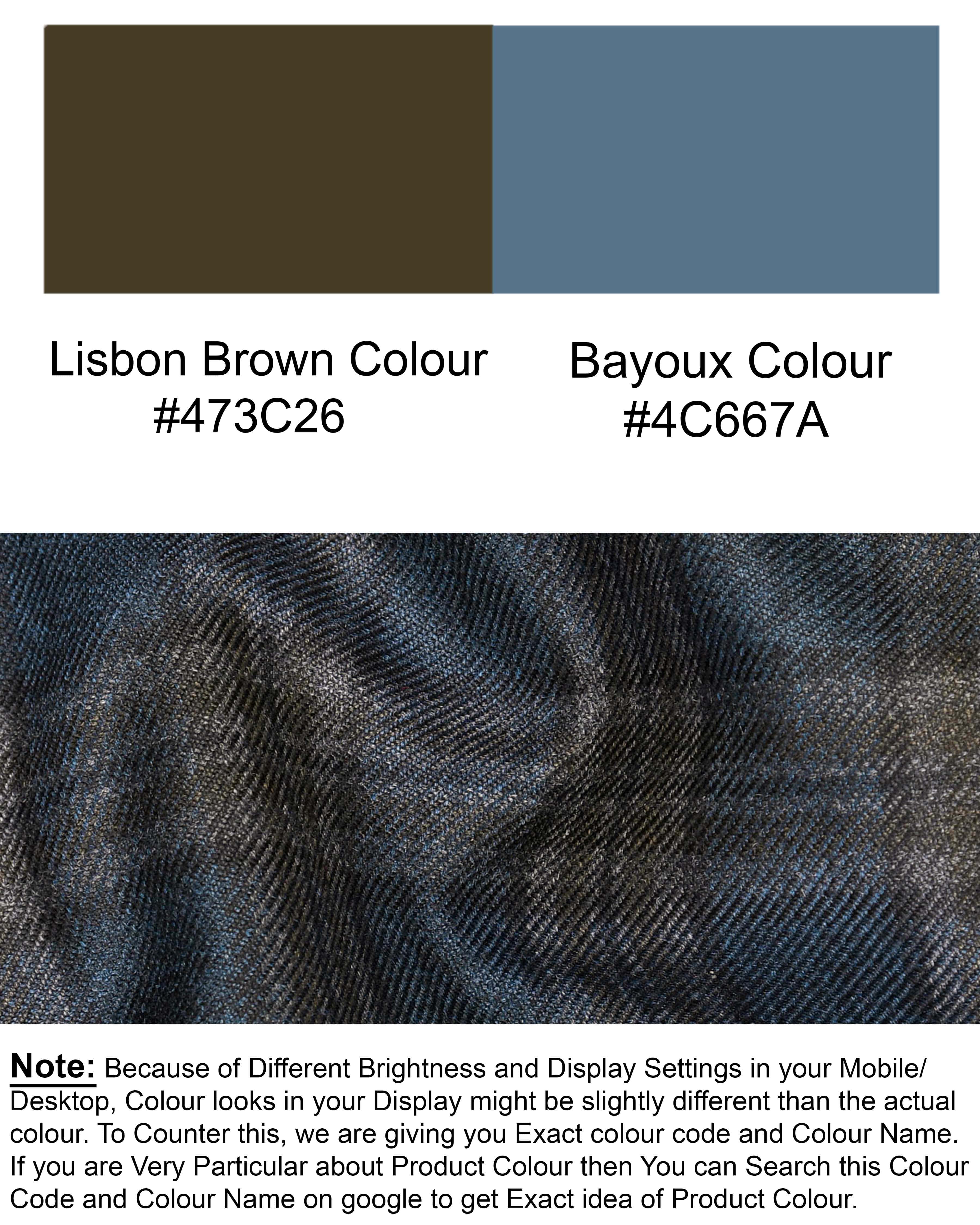 Bayoux Blue With Brown Windowpane Wool Rich Pant