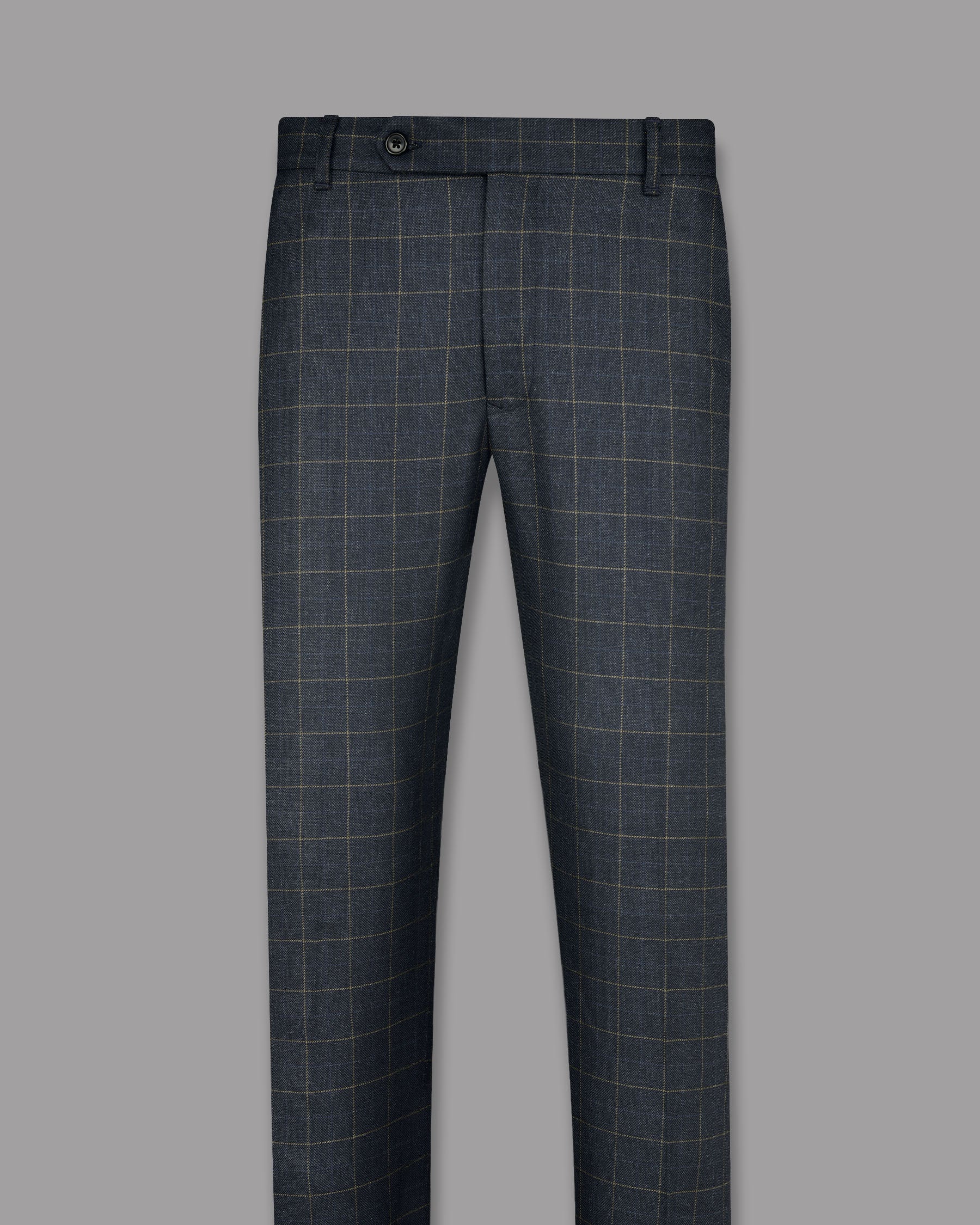 Charcoal With Thin Yellow Windowpane Wool Rich Pant