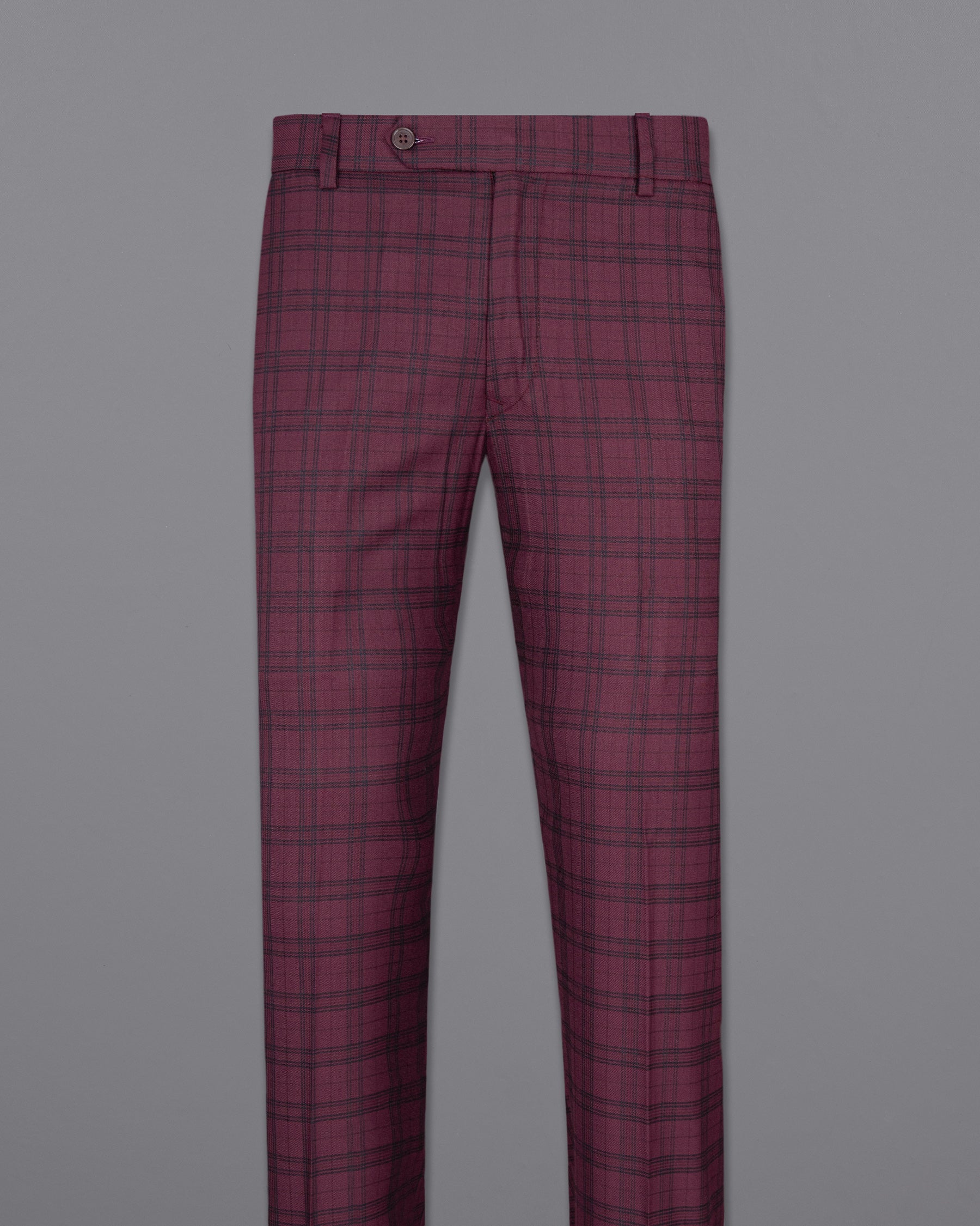 Eggplant Red Plaid Wool Rich Pant