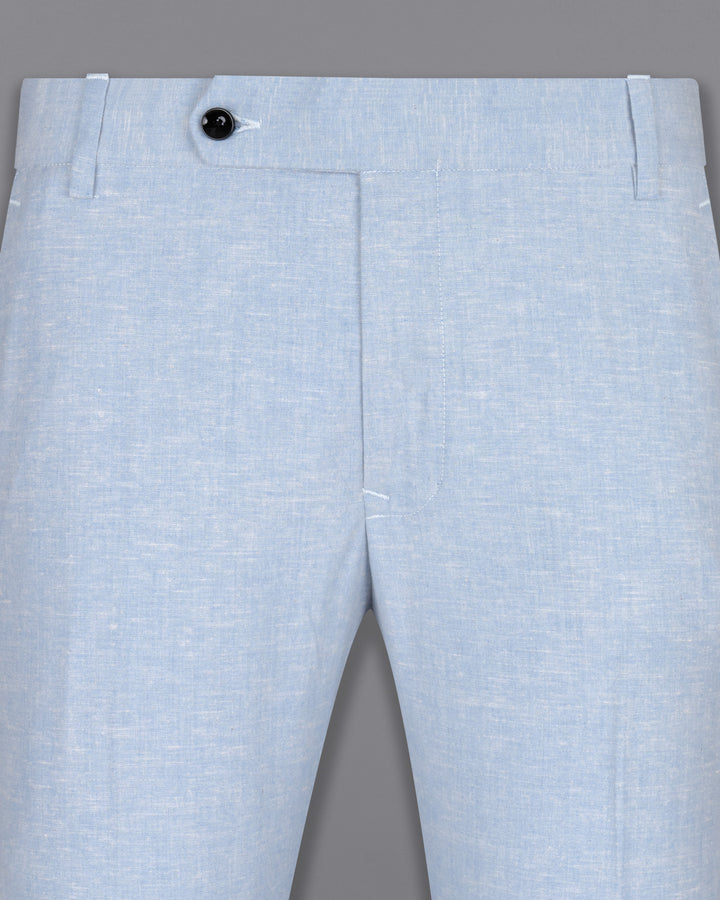 Scallop Linen Pants In Light Blue  POOJA VERMA LABEL