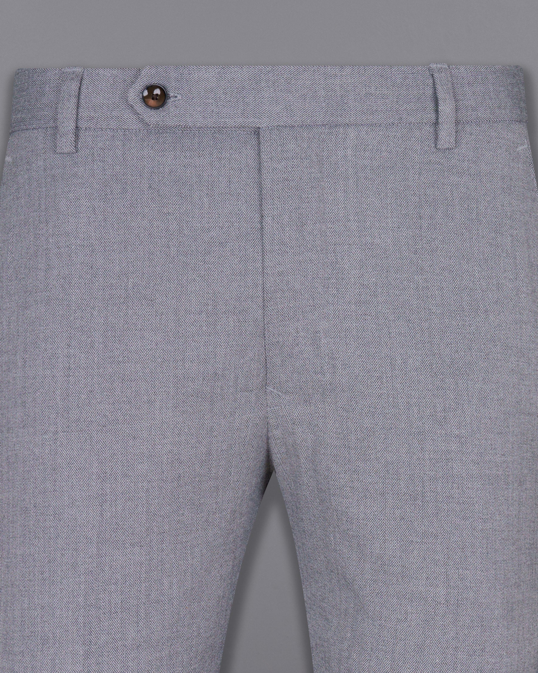 Spun Pearl Grey Herringbone Premium Cotton Pant