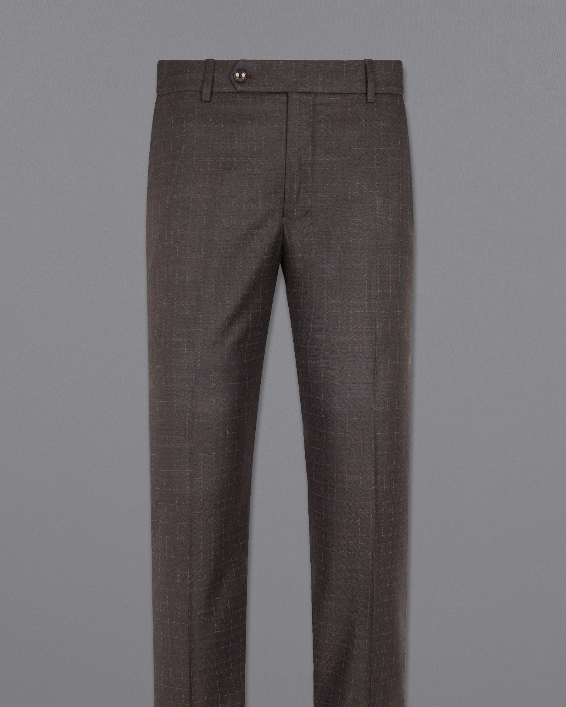 Brown Plaid Wool Rich Pant