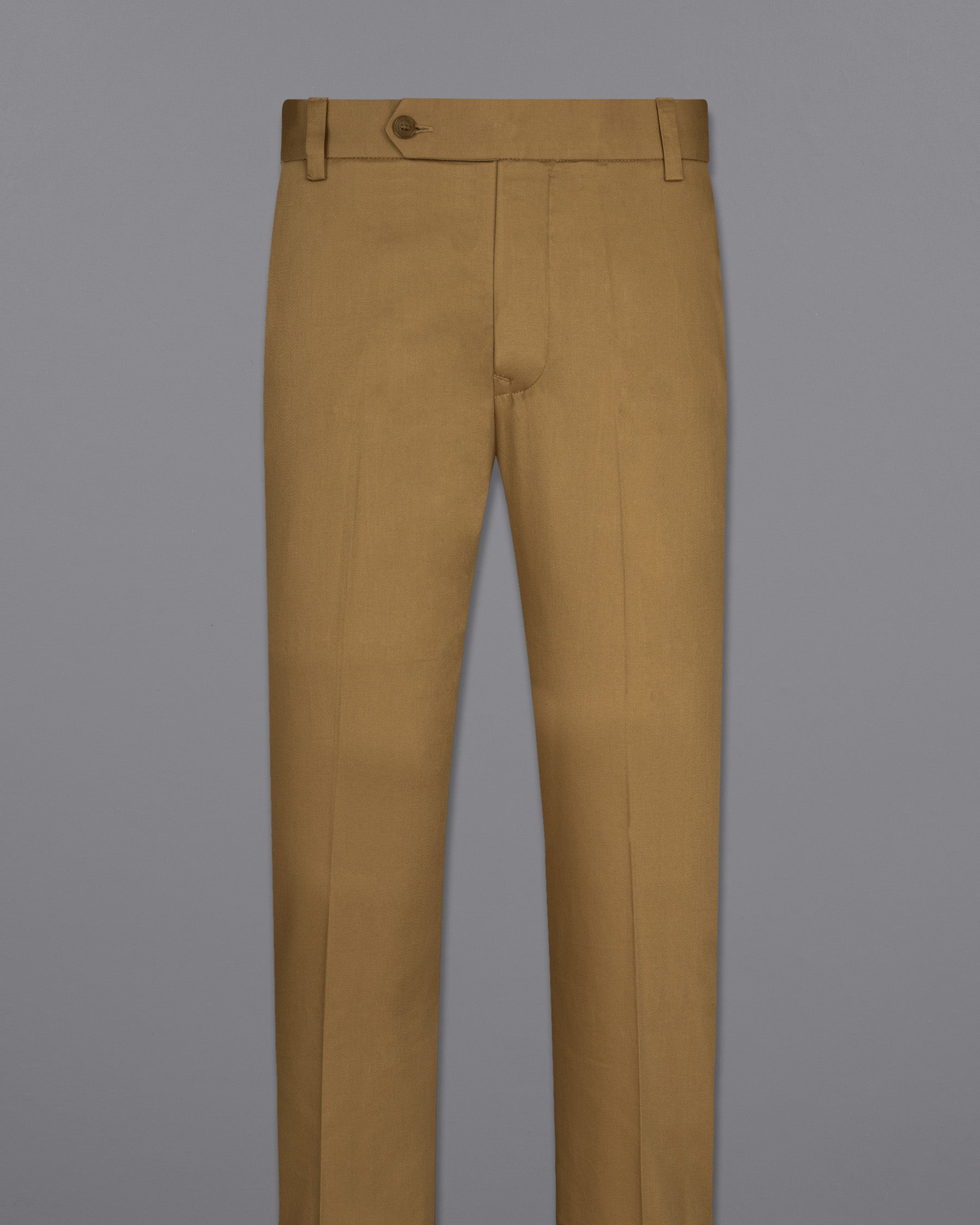 Oak Brown Plain-Solid Regular Fit Cotton Pants For Men