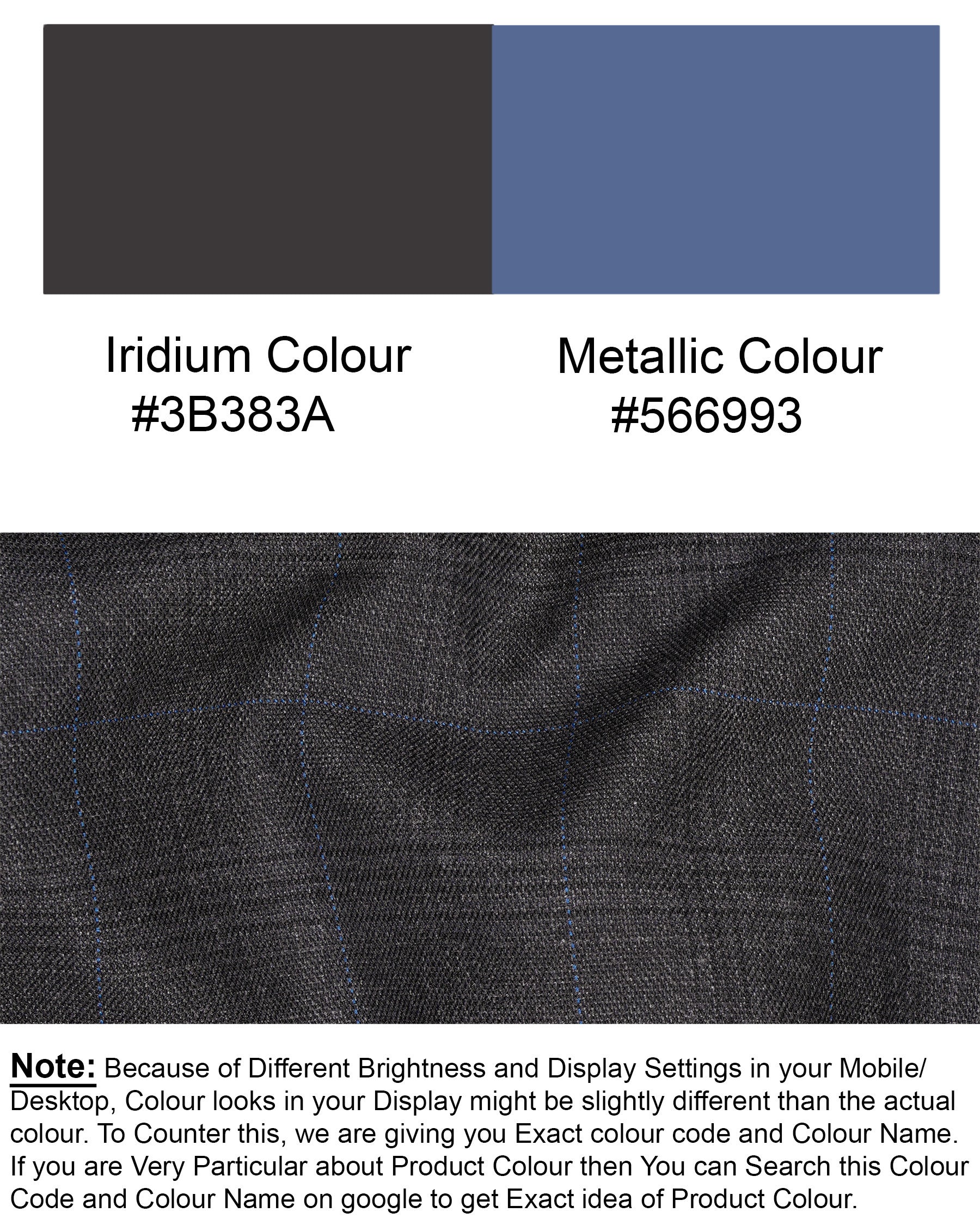 lridium with metallic Plaid Pant T1884-28, T1884-30, T1884-32, T1884-34, T1884-36, T1884-38, T1884-40, T1884-42, T1884-44