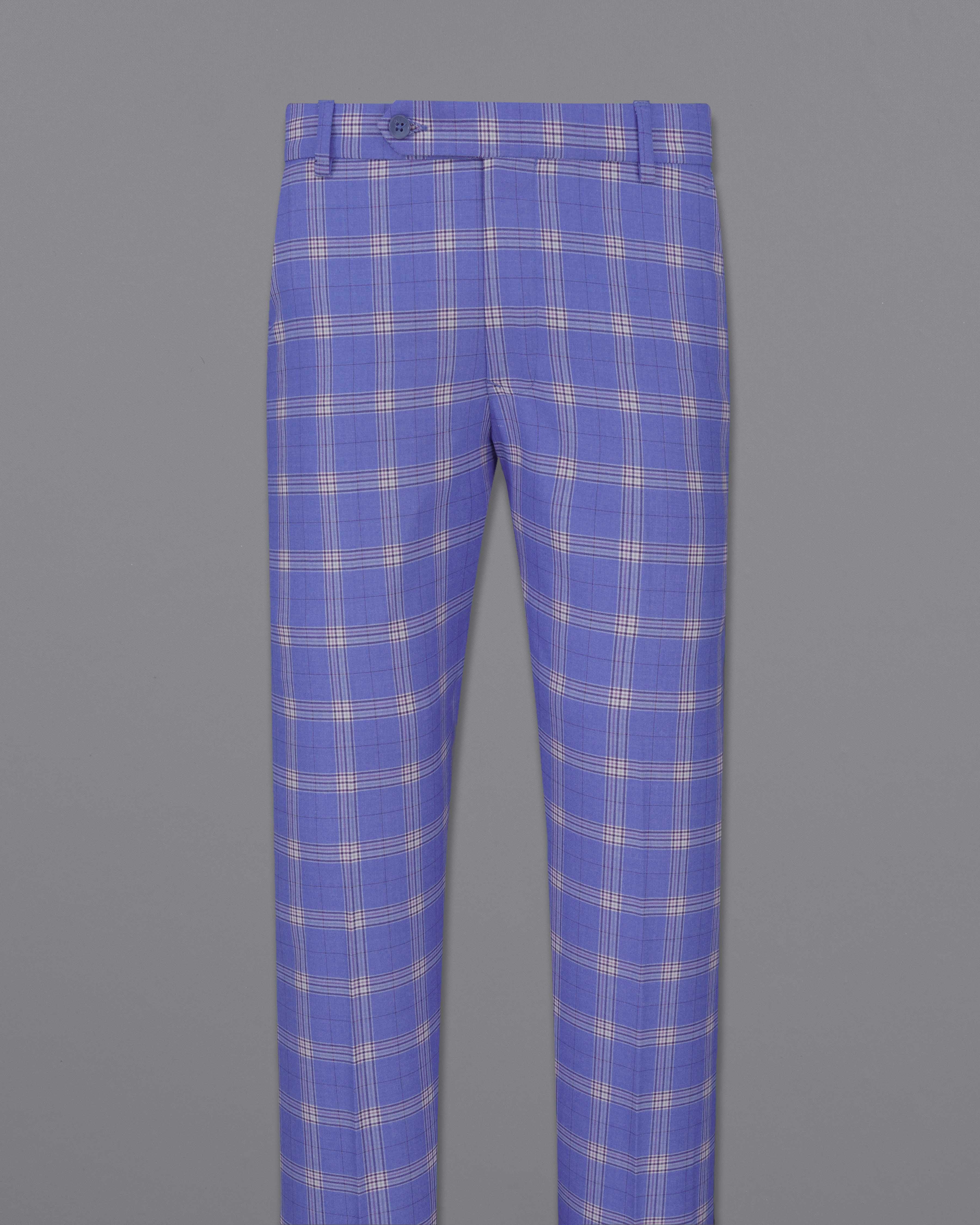 Glaucous Blue with Gainsboro Gray Plaid Pant T2057-28, T2057-30, T2057-32, T2057-34, T2057-36, T2057-38, T2057-40, T2057-42, T2057-44