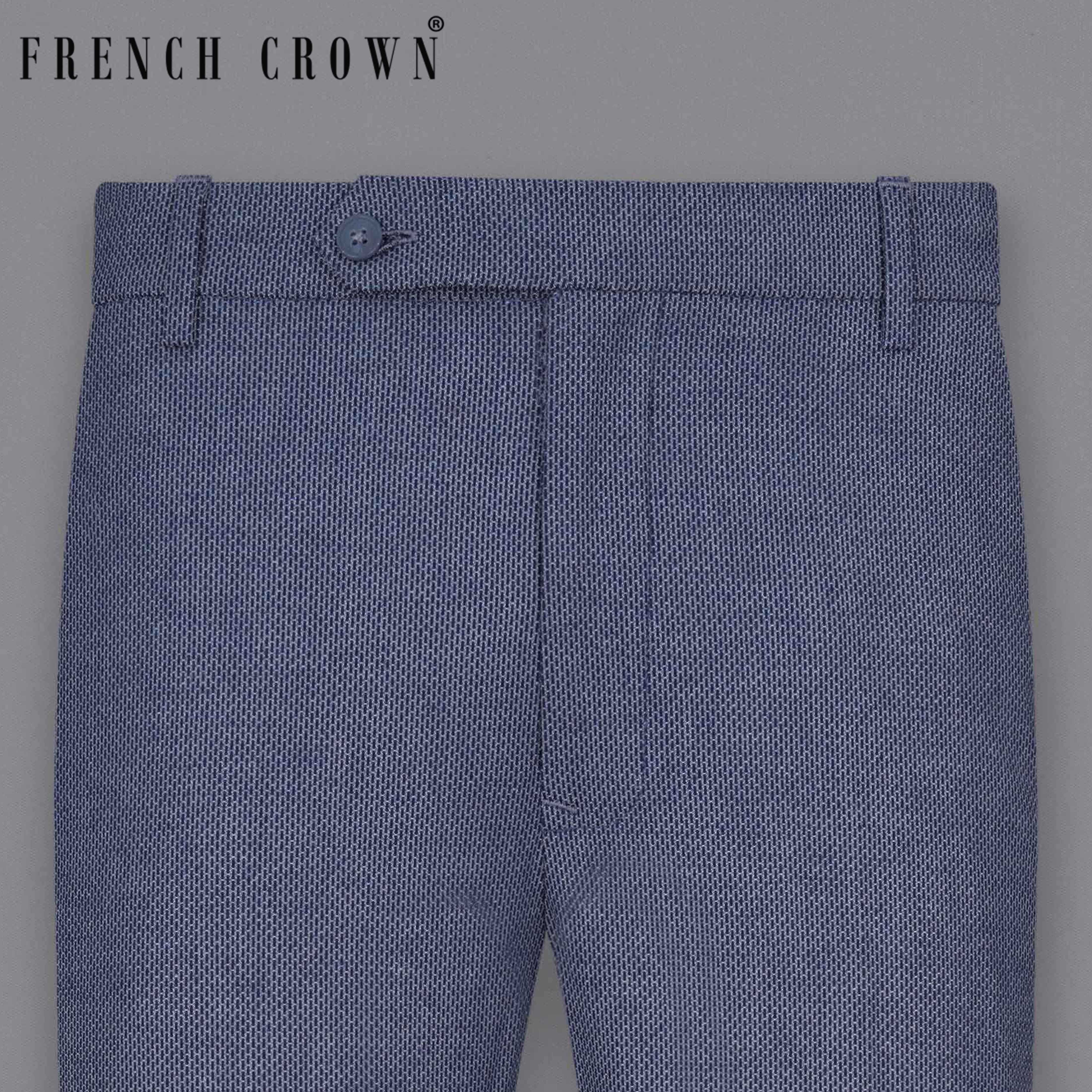 Limed Spruce Blue Textured Regular Fit Terry Rayon Pant For Men