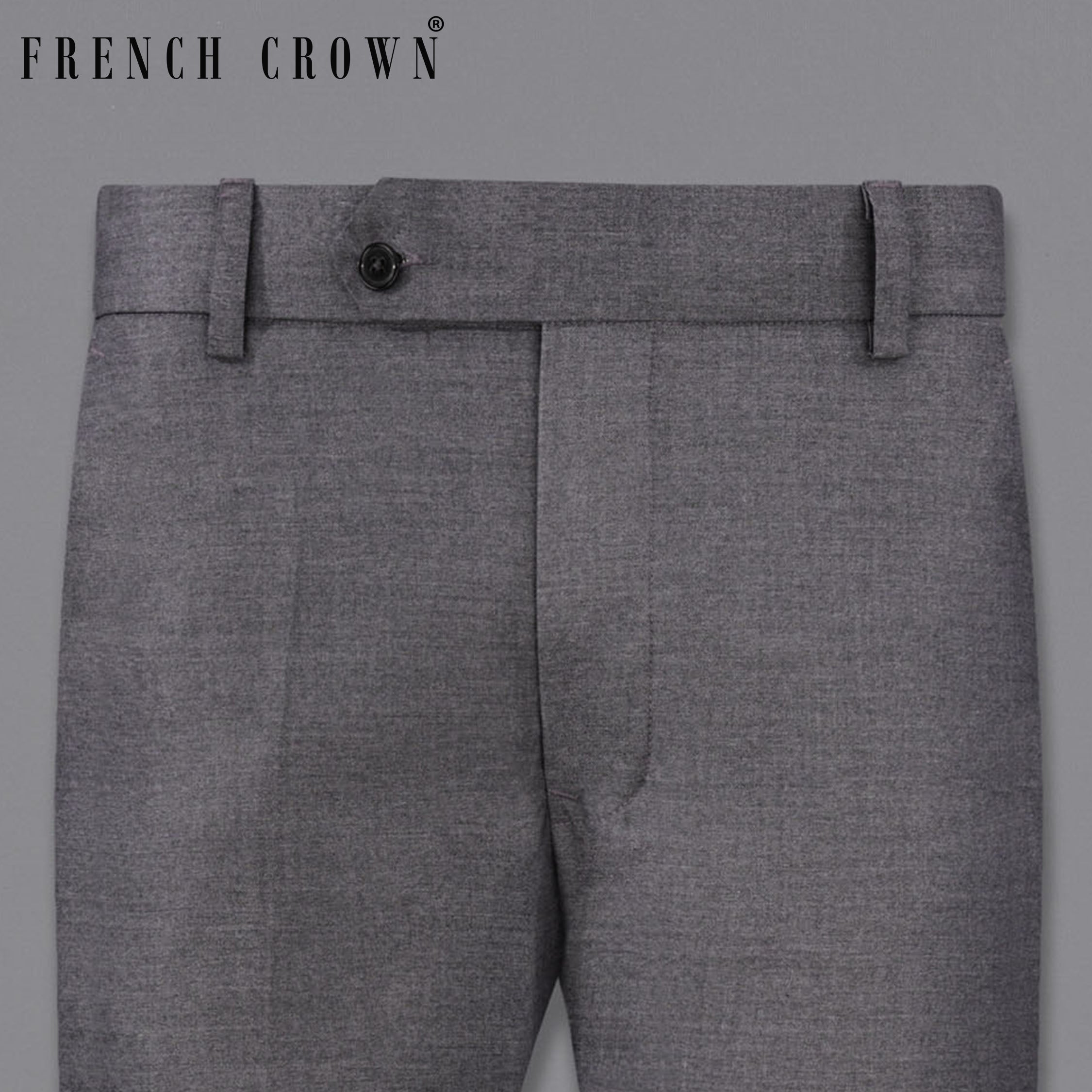 Dove Grey Textured Regular Fit Wool Blend Pant For Men