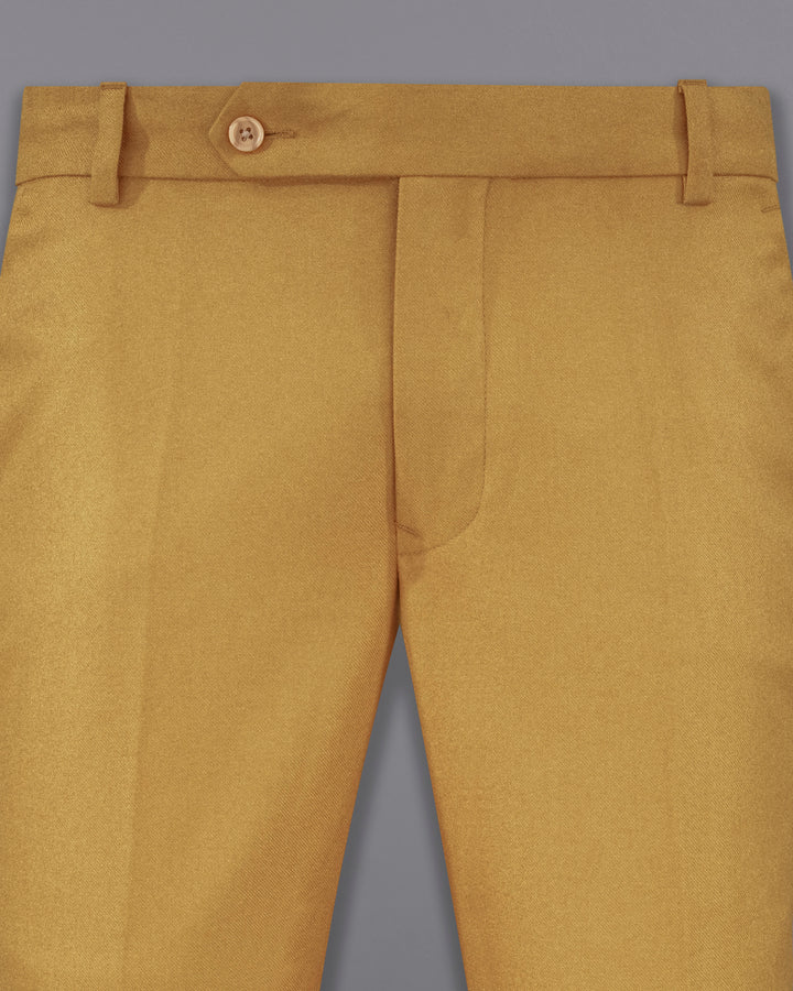 Copper Yellow PlainSolid Regular Fit Wool Blend Pant For Men