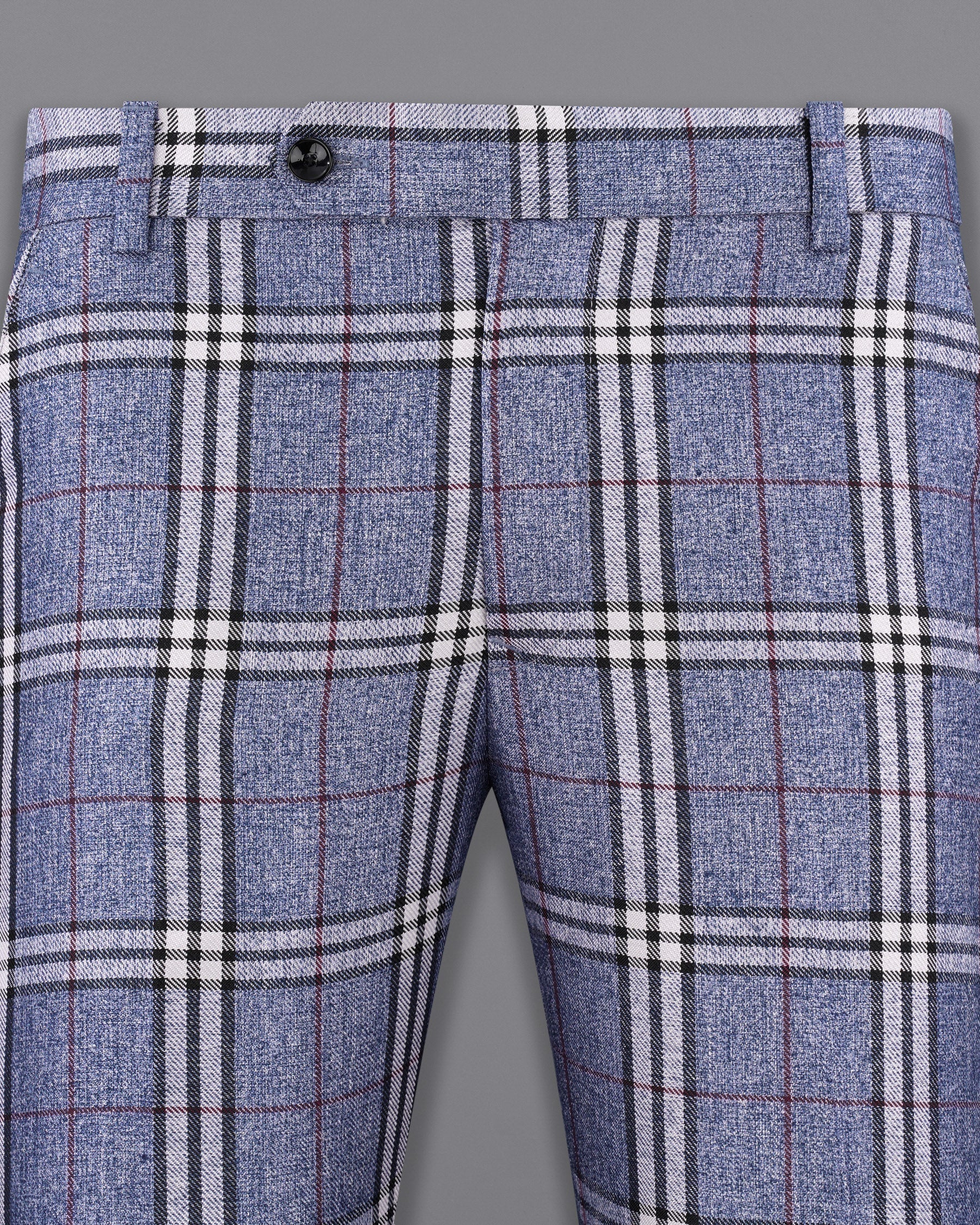 Cloud Blue and White Checks-Plaid Premium Wool Blend Pant For Men.