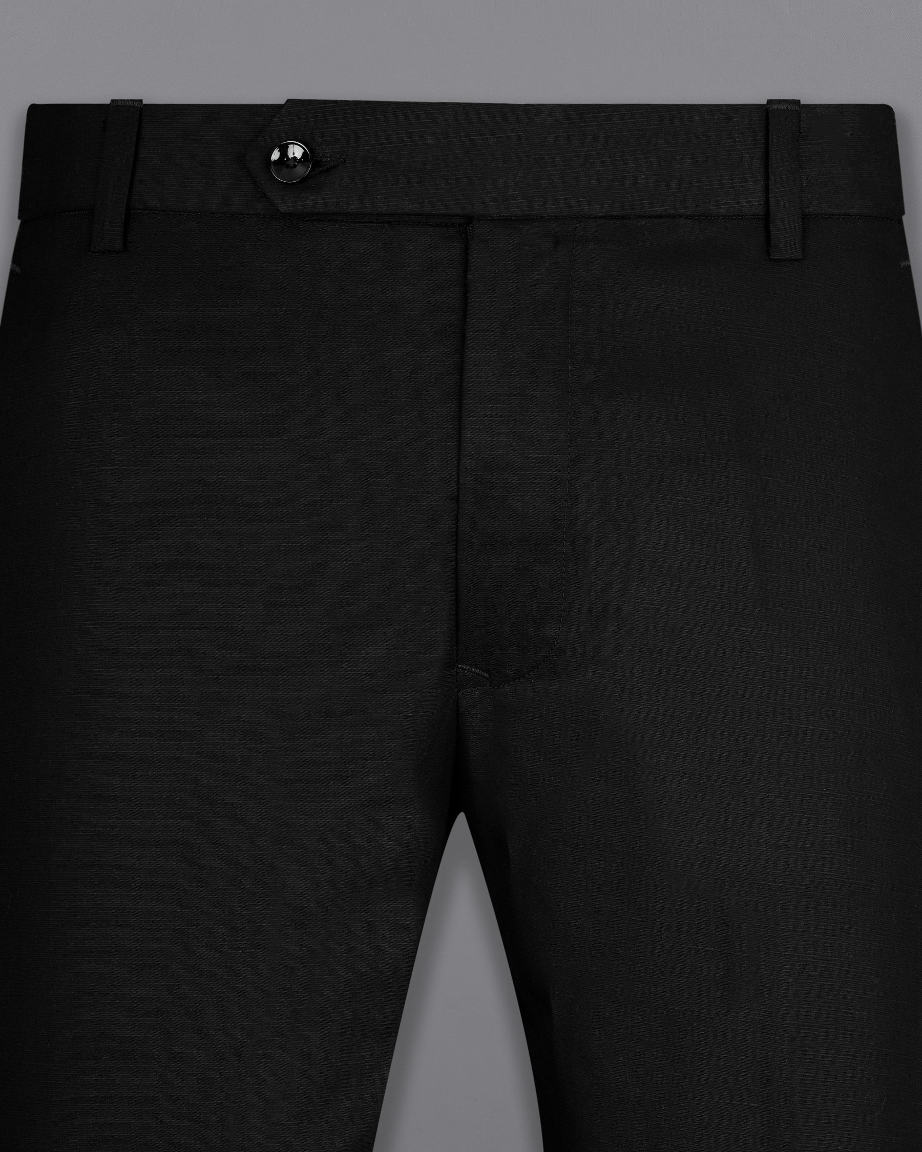 Jade Black Plain Solid Regular Fit Linen Pant For Men