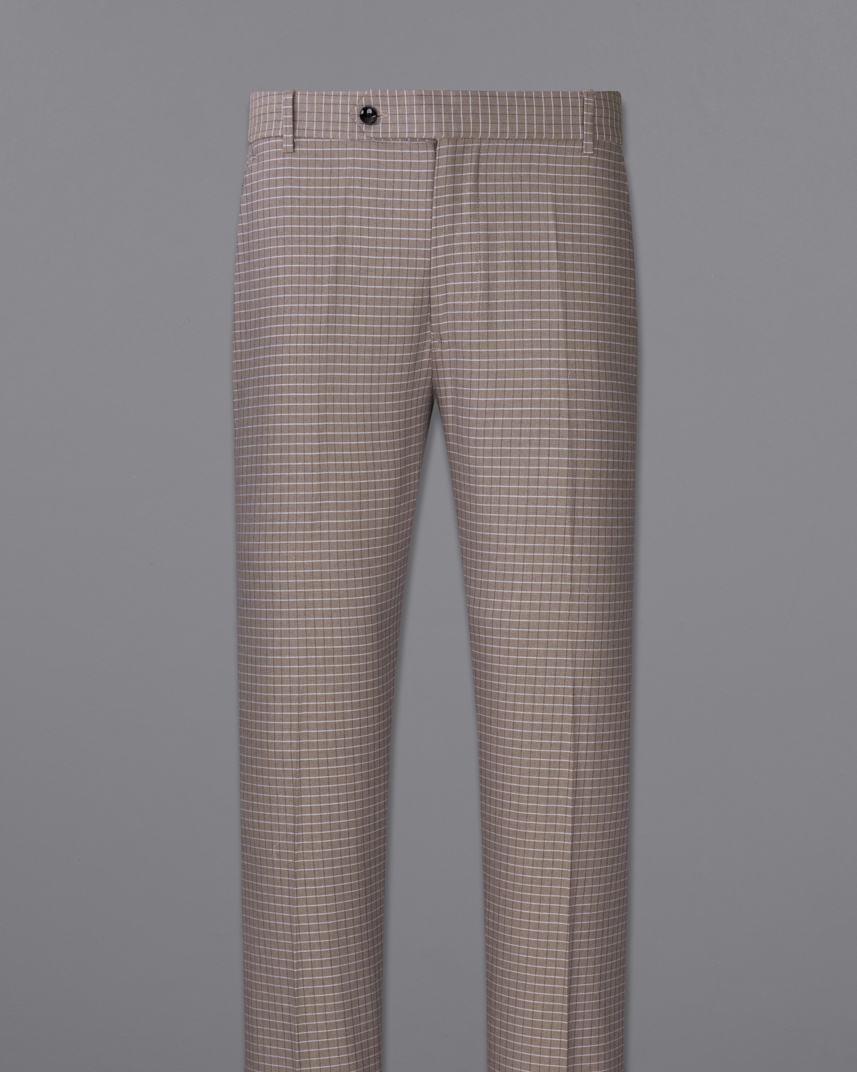 Sand Dune Brown Checkered Premium Cotton Pant T2251-28, T2251-30, T2251-32, T2251-34, T2251-36, T2251-38, T2251-40, T2251-42, T2251-44