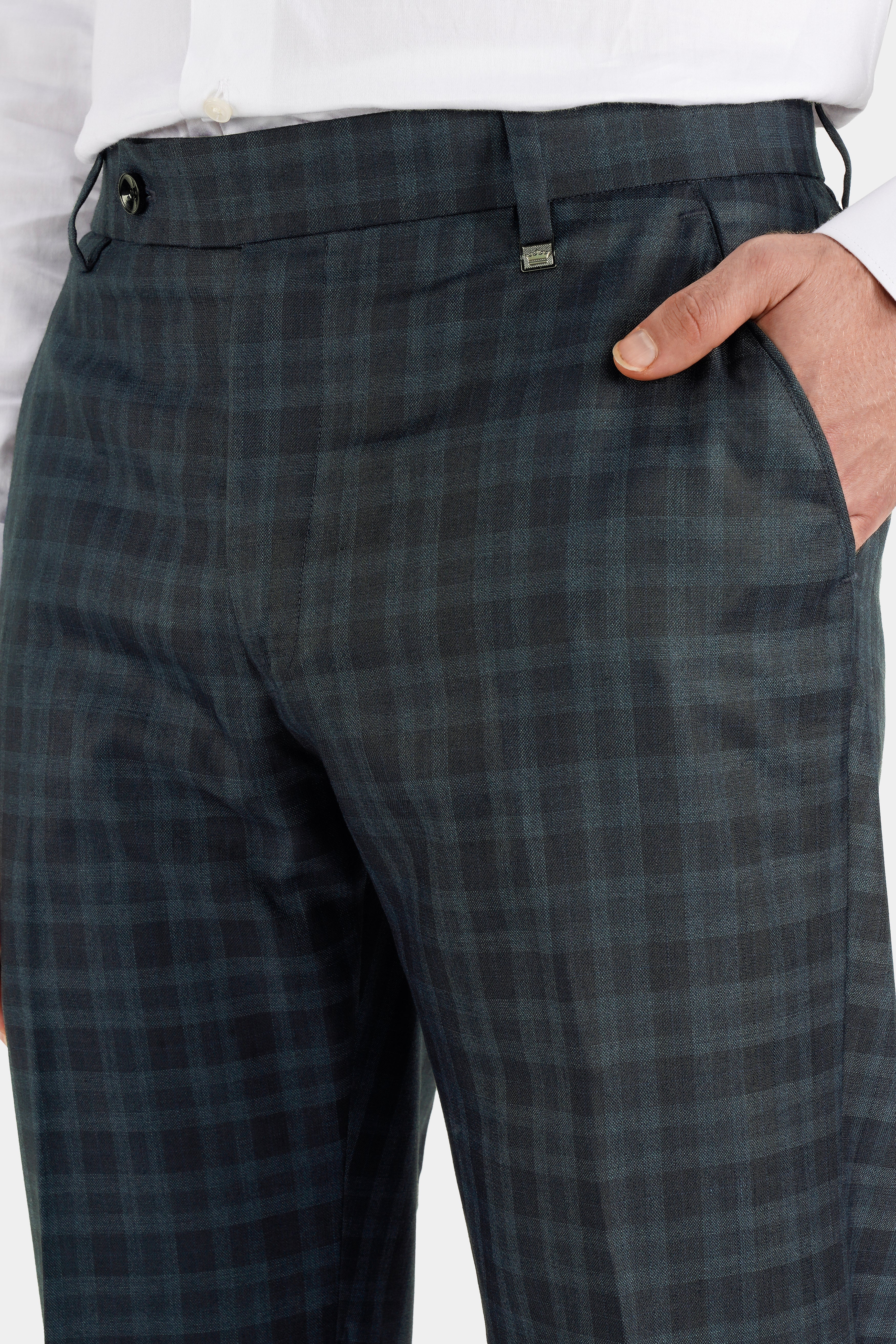 Slim Fit Cropped trousers - Dark grey/Checked - Men | H&M