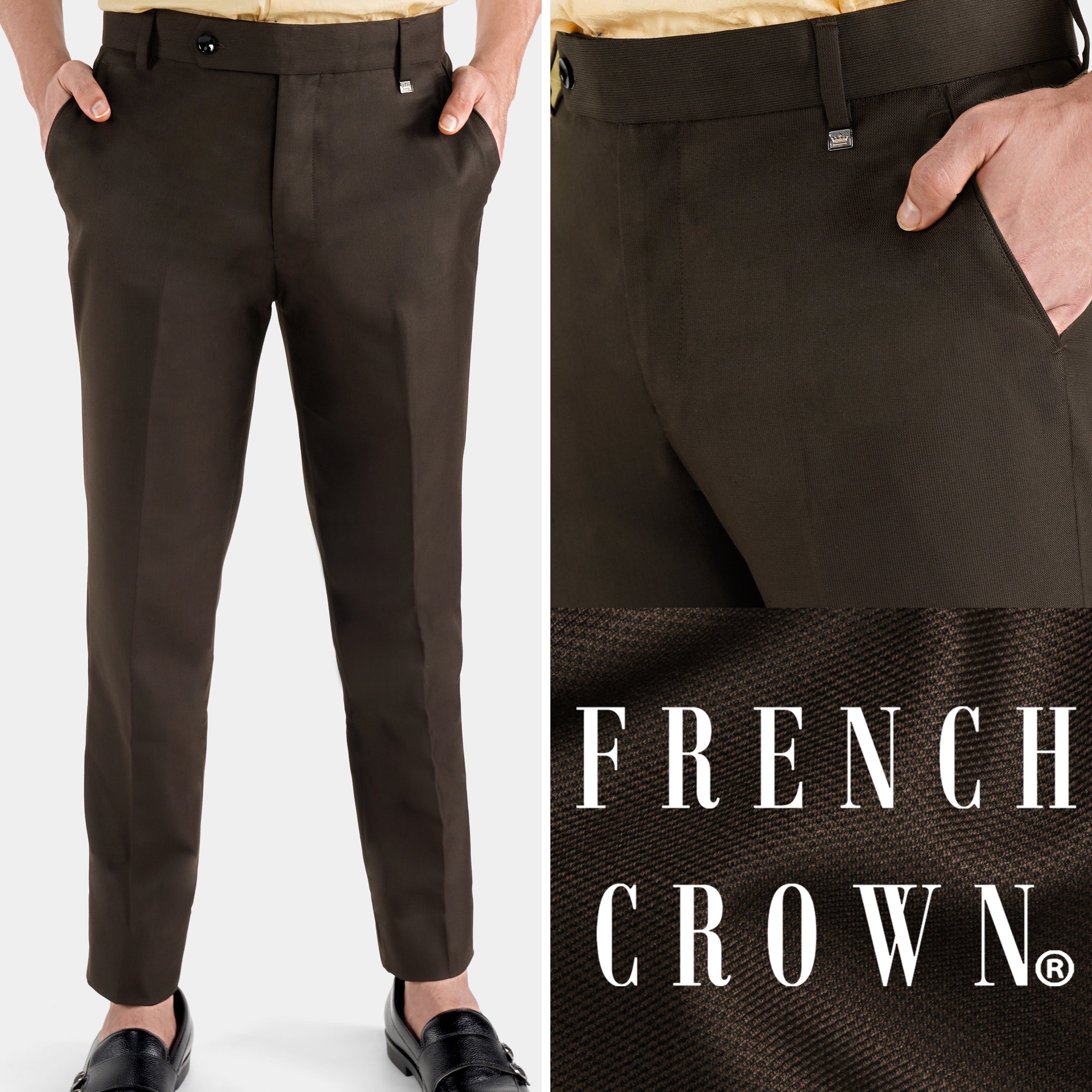Zeus Brown Textured Premium Wool-Blend Pant For Men