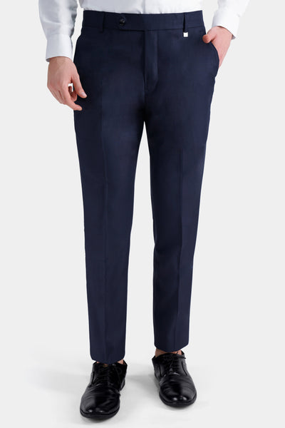 Pleated Suit Trousers  Navy Herringbone  Oliver Brown