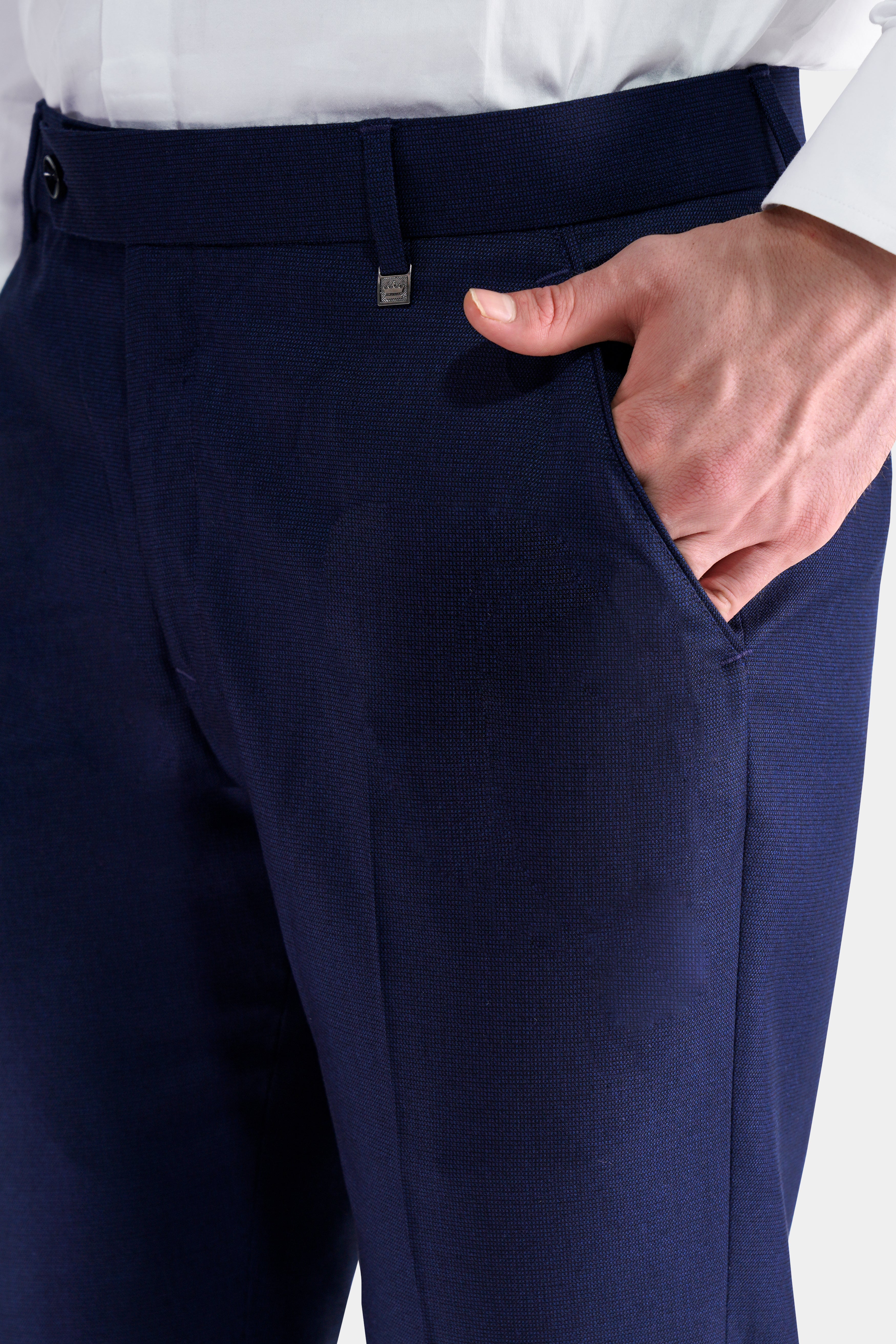 BLESS N°78 ULTRAWIDEPLEATED pants Midnight Navy Blue Textured