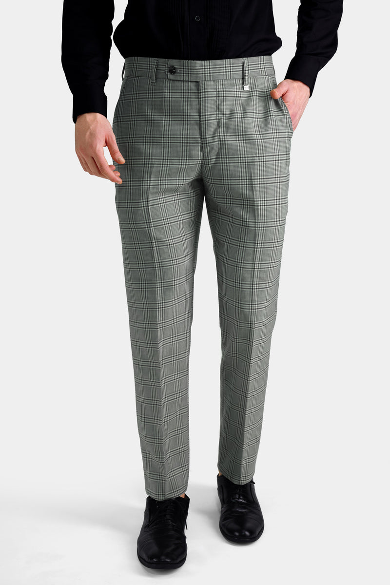 Nero Grey ChecksPlaid Regular Fit Terry Rayon Pant For Men